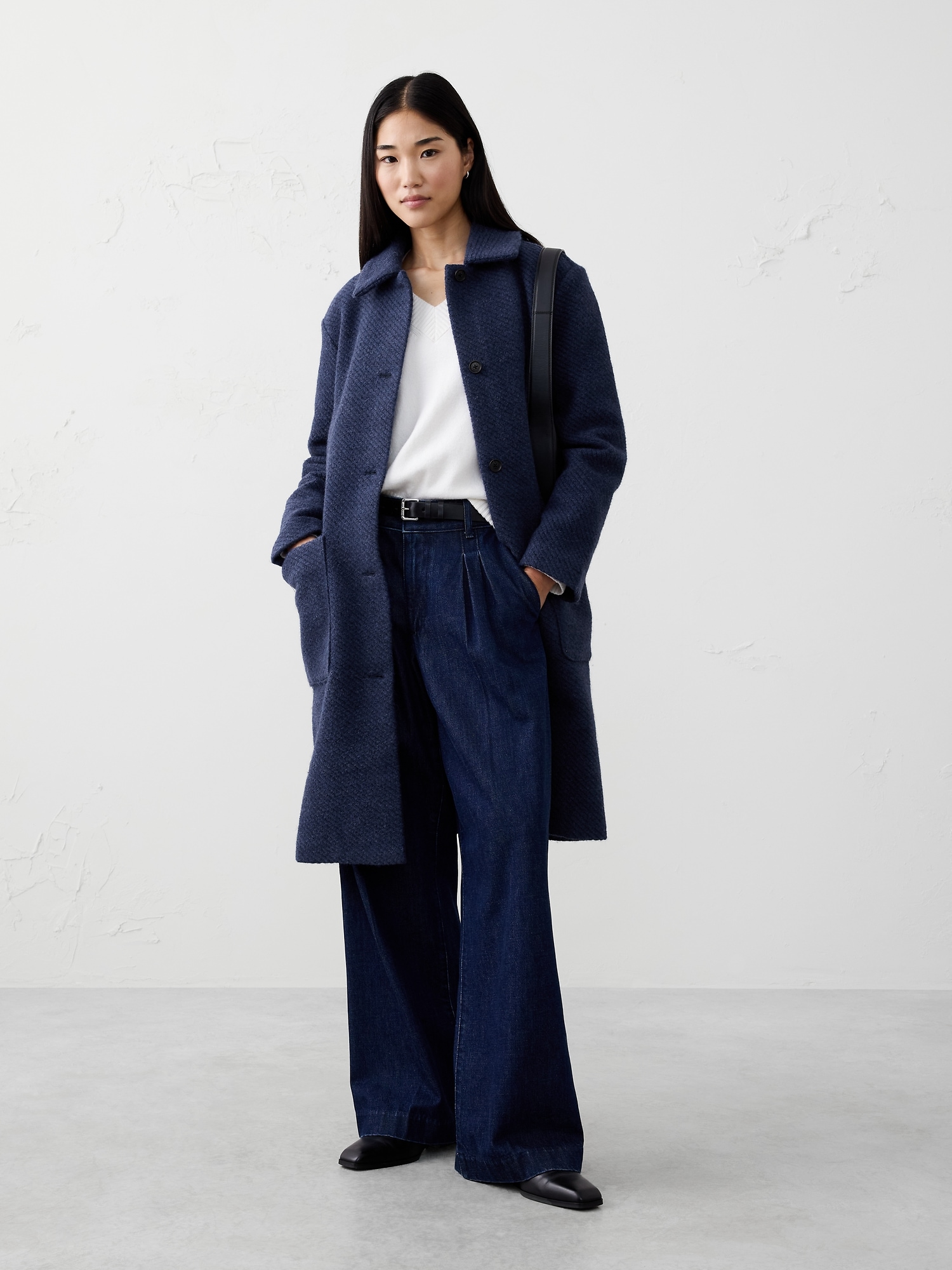 Knit Long Mac Coat - Navy Heather