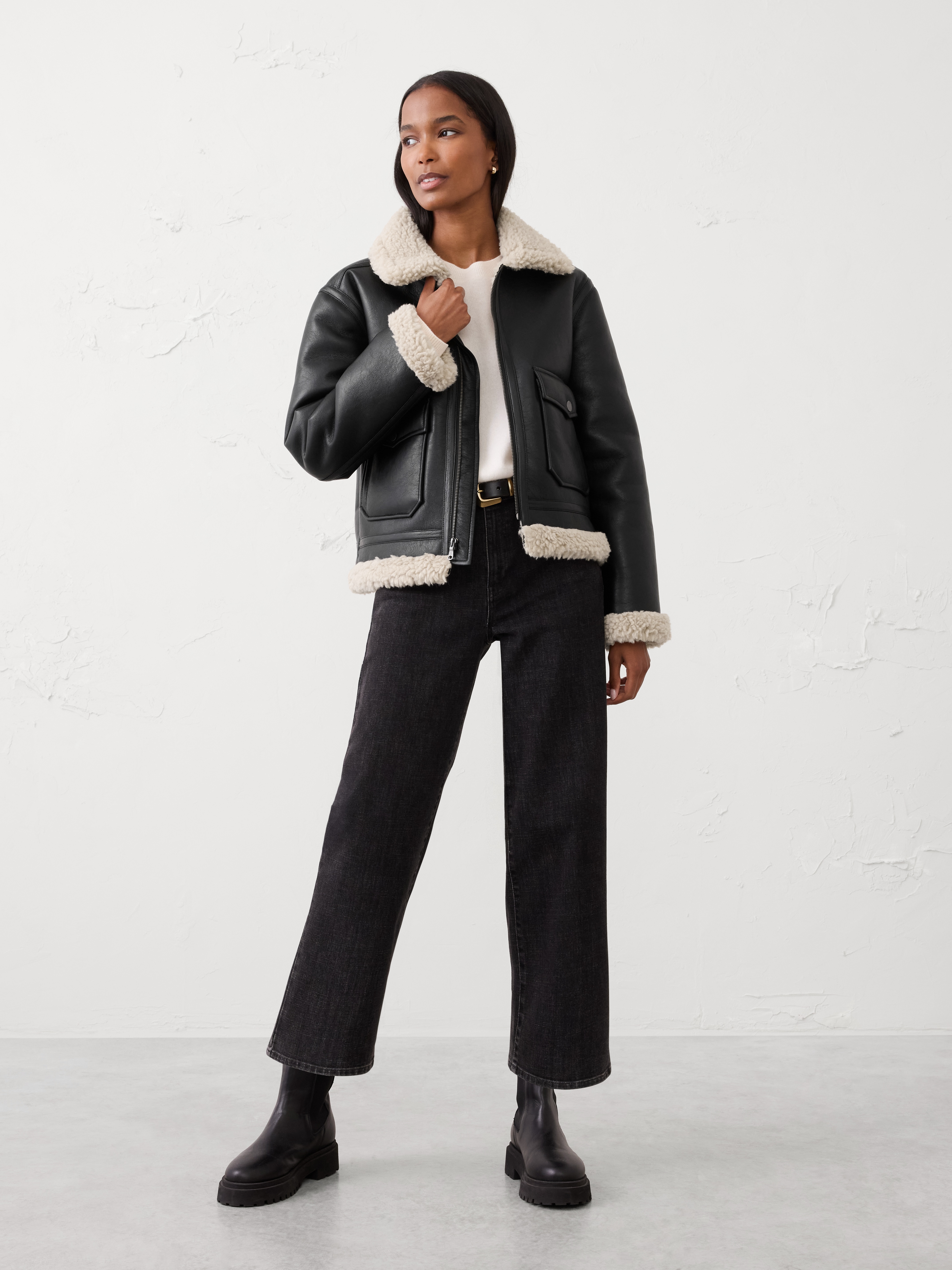 Faux Shearling Vegan Leather Bomber Jacket | Banana Republic Factory