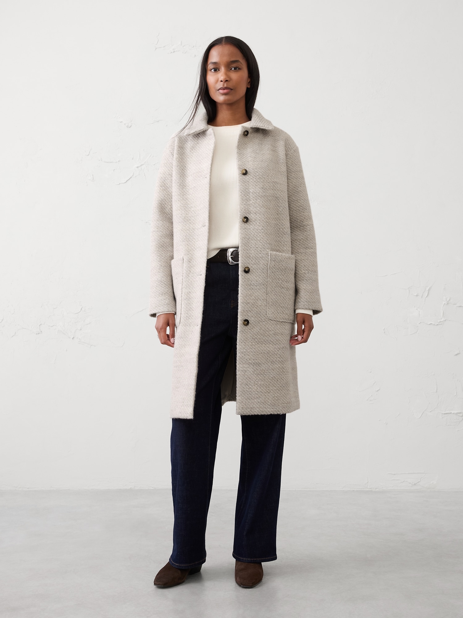 Knit Long Mac Coat - Oatmeal Heather