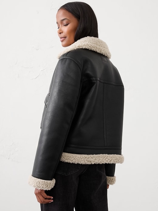 Faux Shearling Vegan Leather Bomber Jacket
