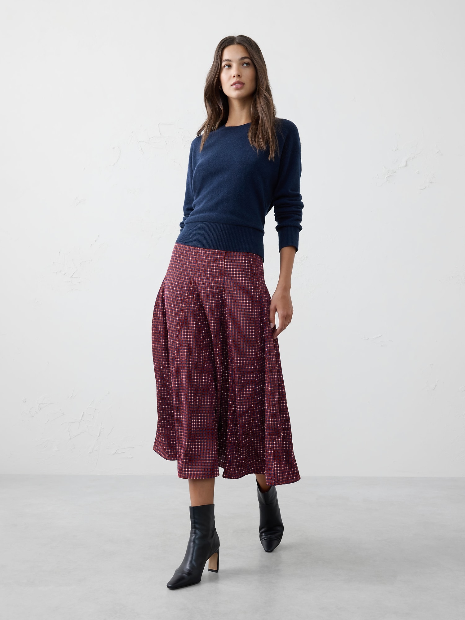 Godet Twill Midi Skirt