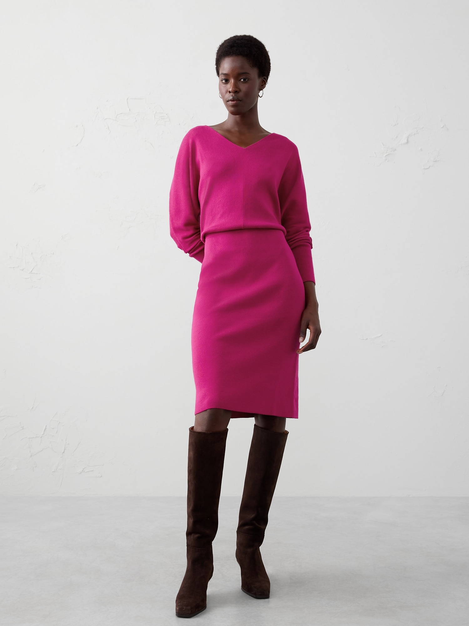 Blouson Knee Length Sweater Dress