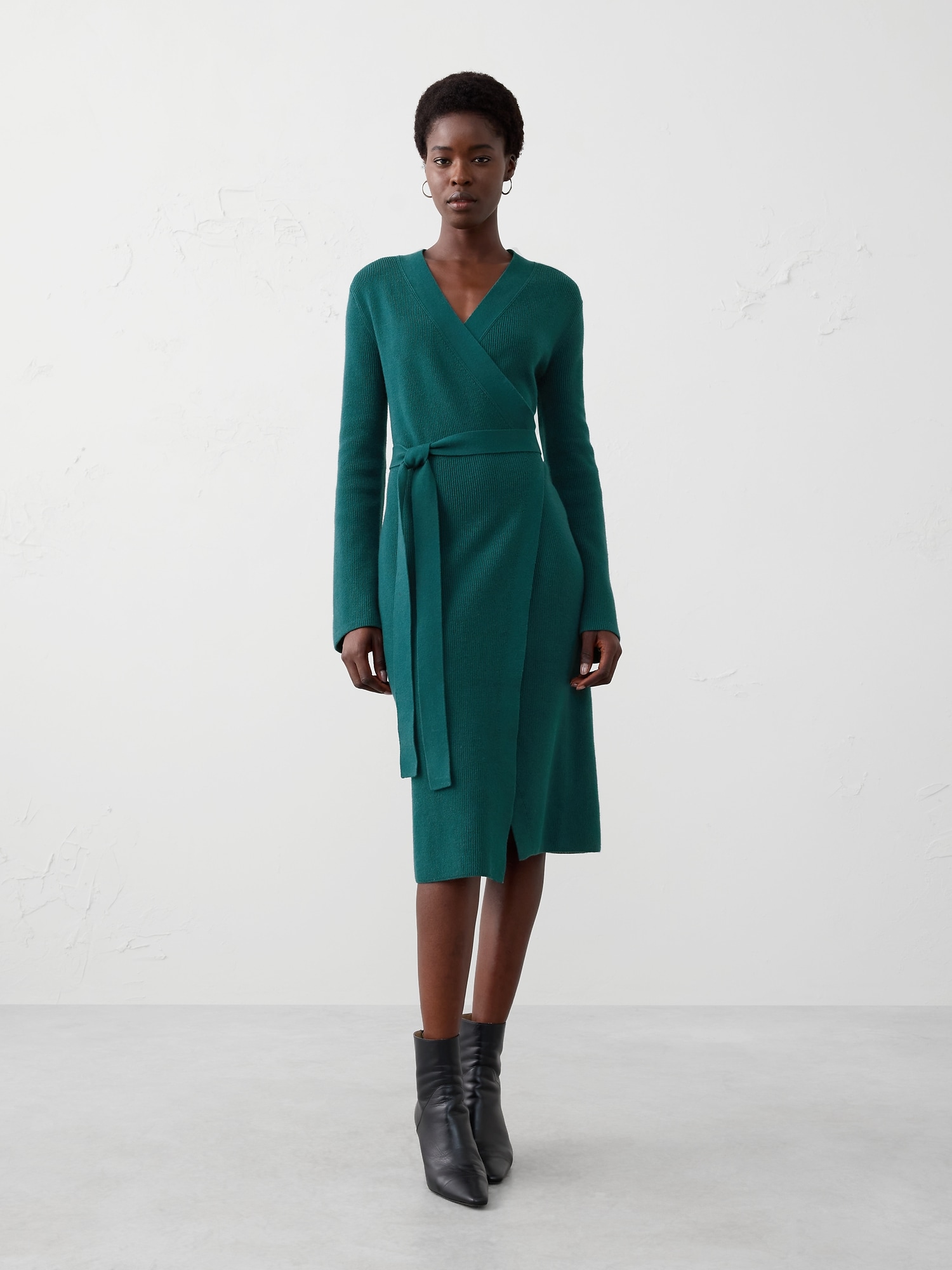 Image number 1 showing, Wrap Knee Length Sweater Dress