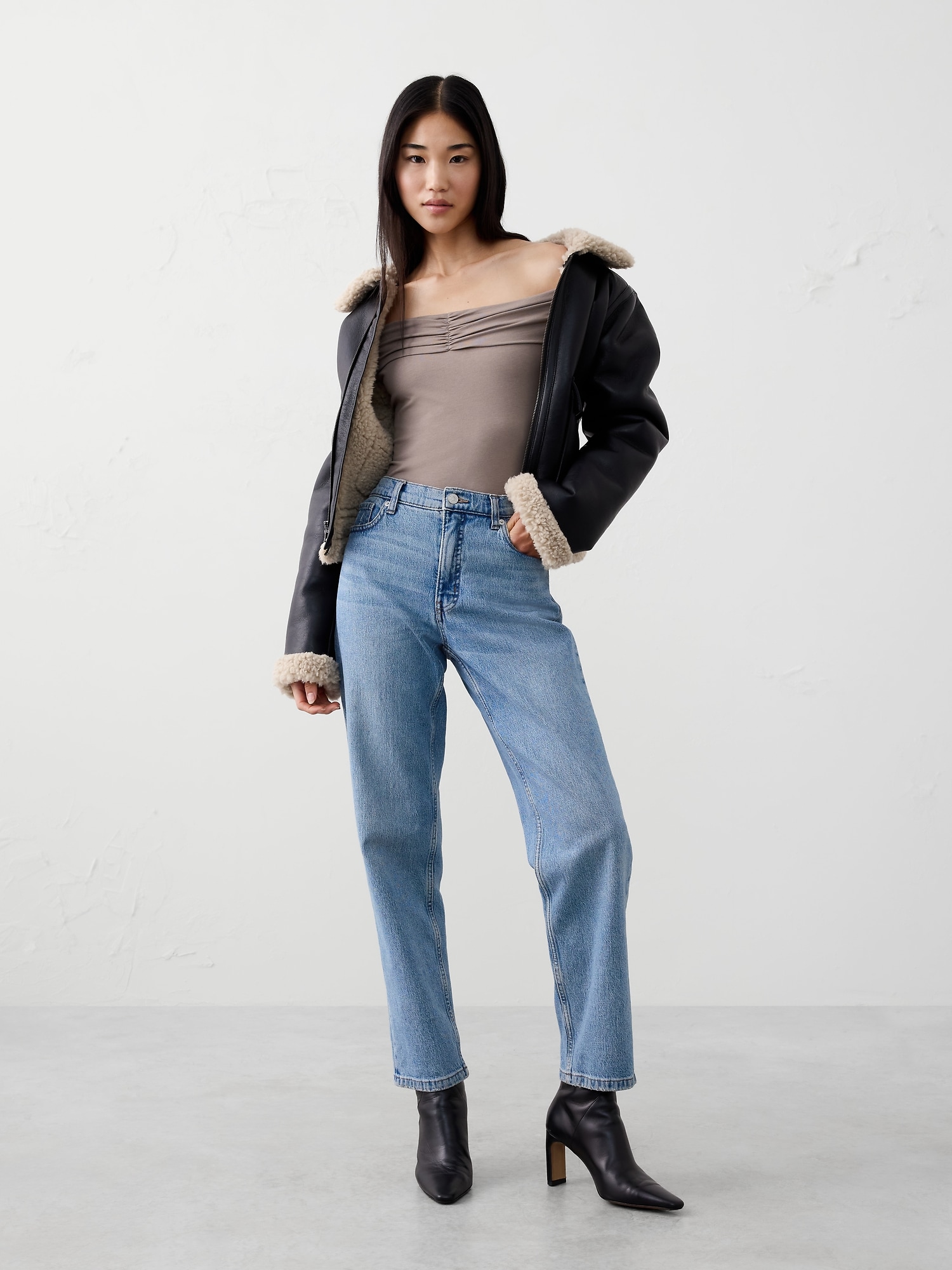 Soft Stretch Off-Shoulder Top - Mocha Latte