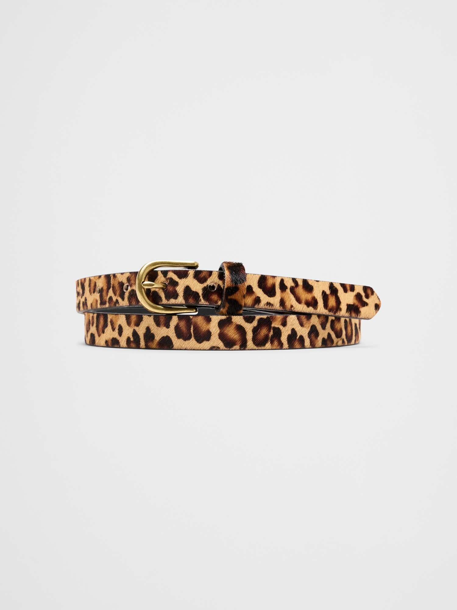 Vegan Leopard Pony Hair Skinny Belt