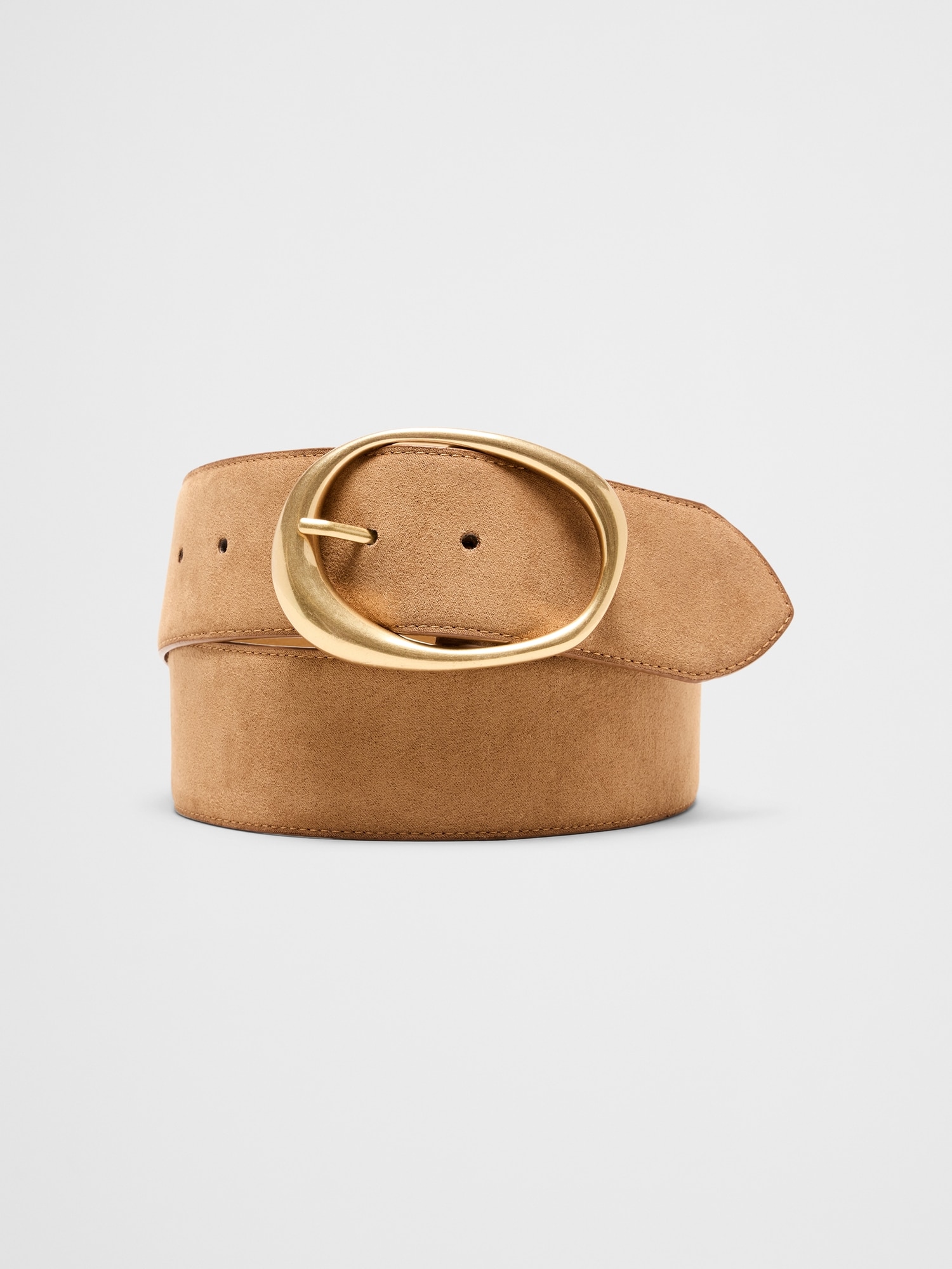 Vegan Leather Organic Buckle Wide Belt - Tan