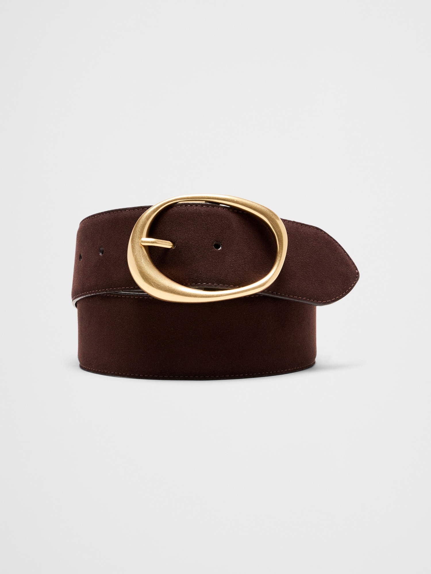 Vegan Leather Organic Buckle Wide Belt - Chocolate Brown