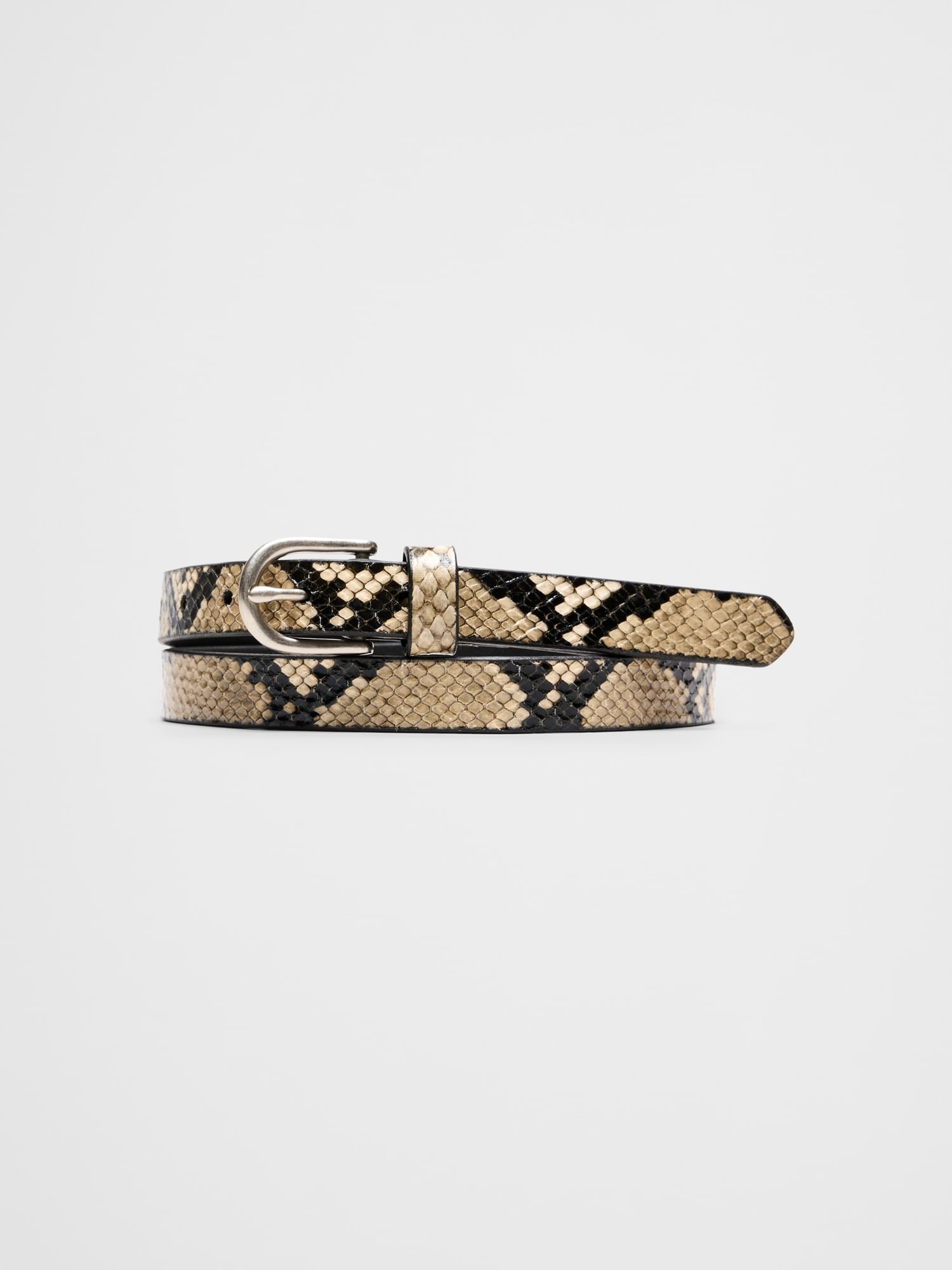 Leather Snake Print Skinny Belt