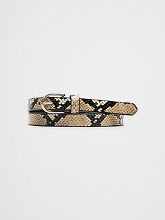 Frankie Belt - Snake Print Tan Leather Belt With Solid Brass Buckle M ceinture-python-snake-moka-  main image 4