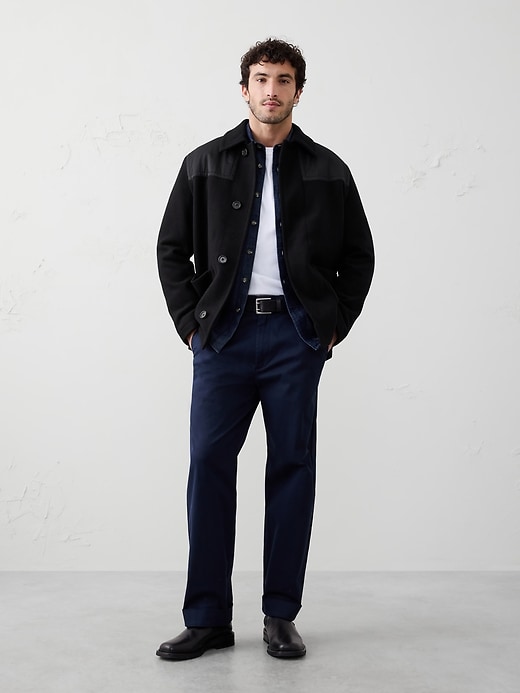 Wool-Blend Mixed Media Coat