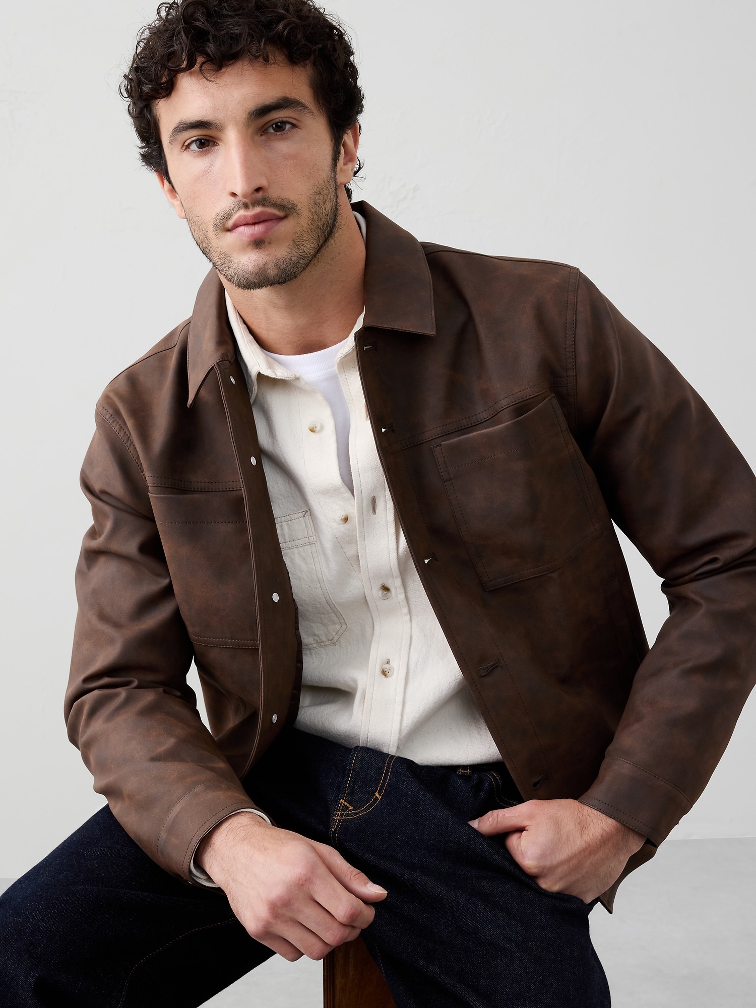 Image number 3 showing, Vegan Leather Trucker Jacket