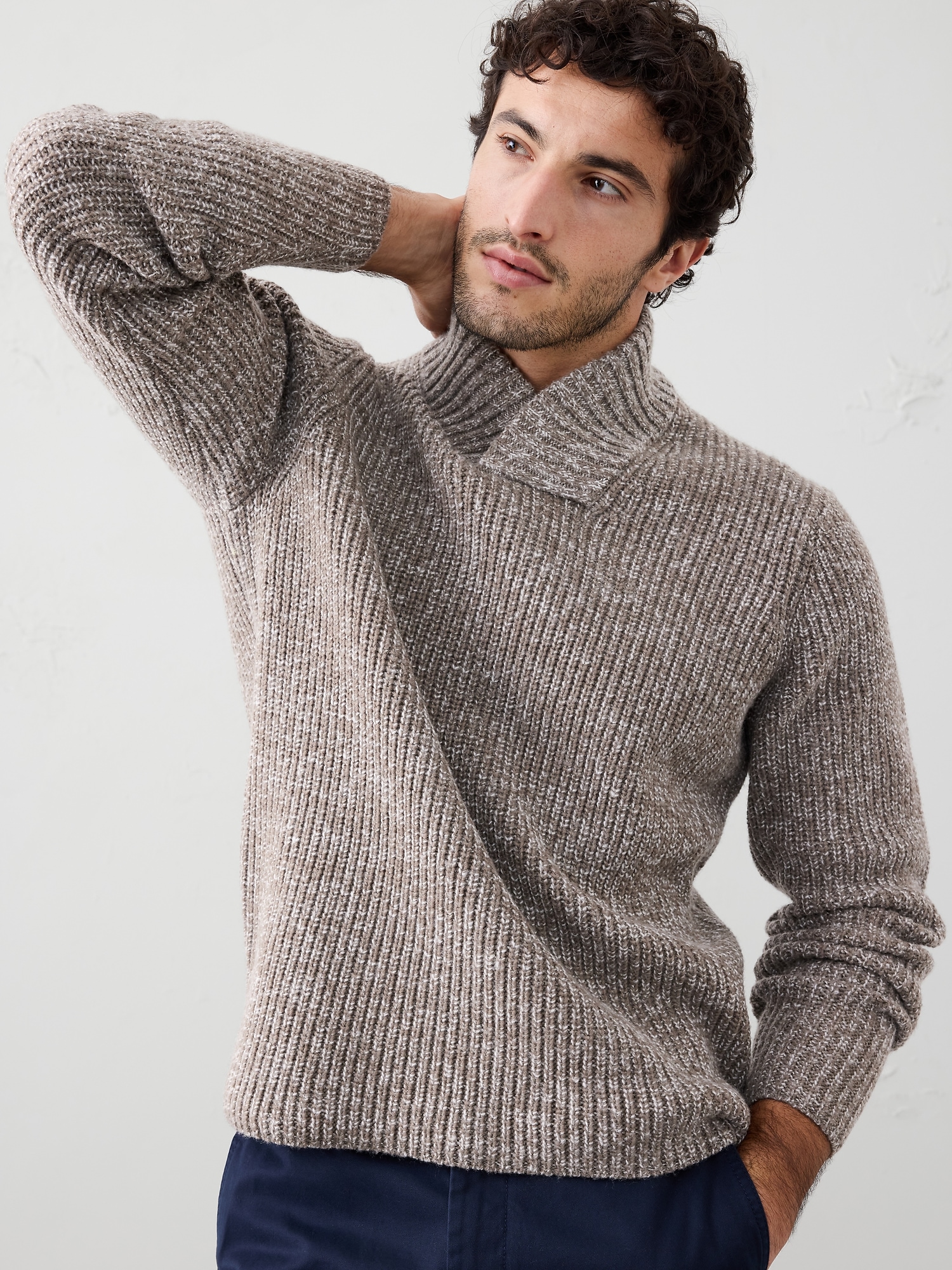 Marled Wrap-Neck Sweater