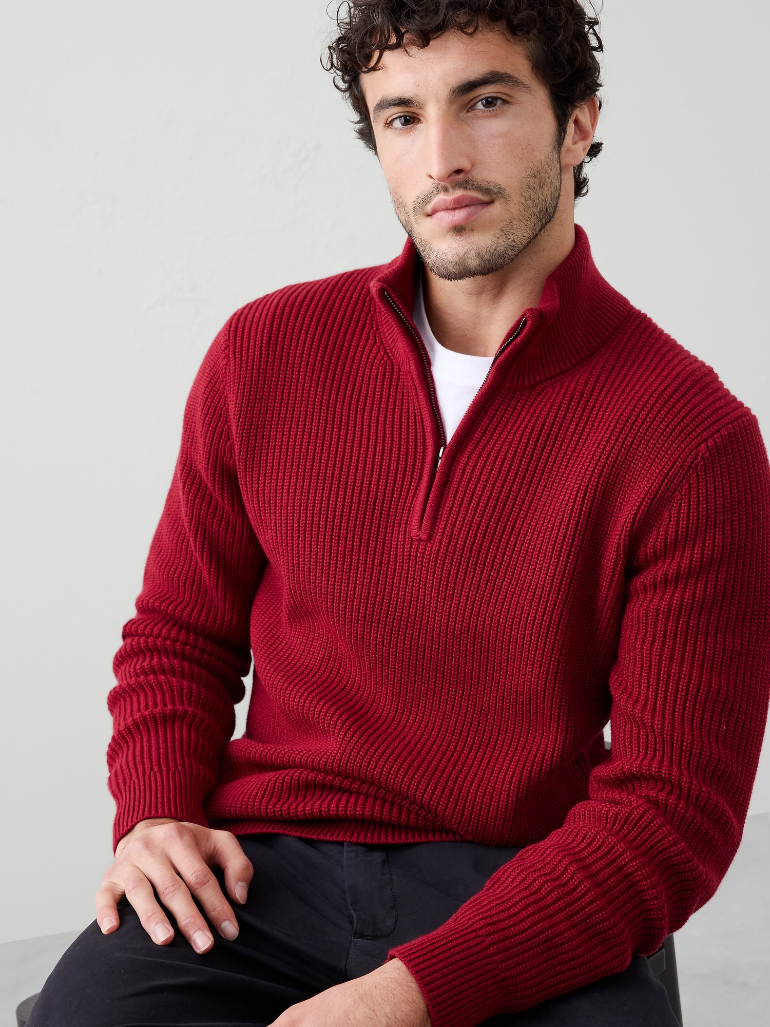 Fisherman Quarter-Zip Sweater - Red Currant