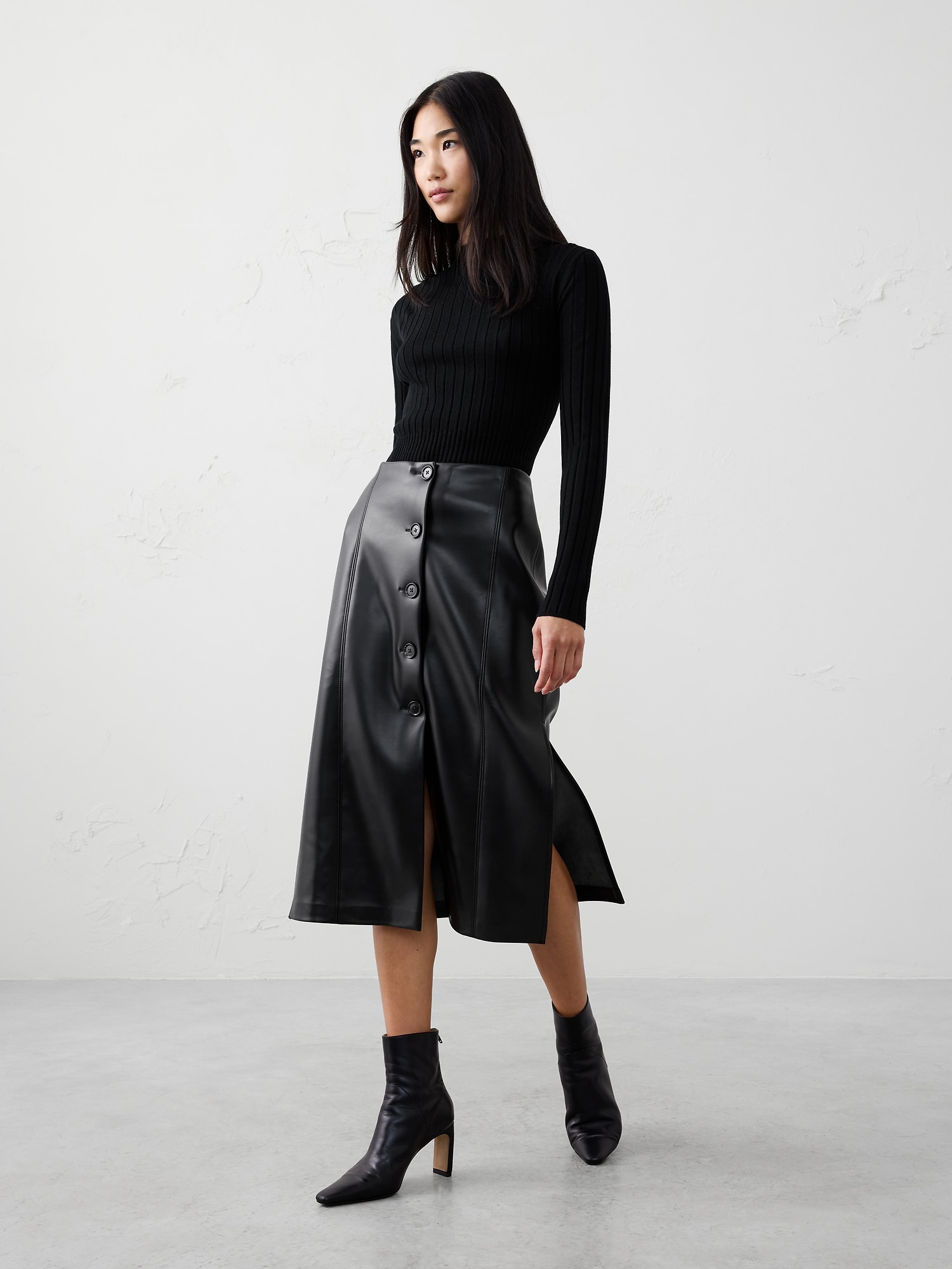 Vegan Leather Midi Skirt