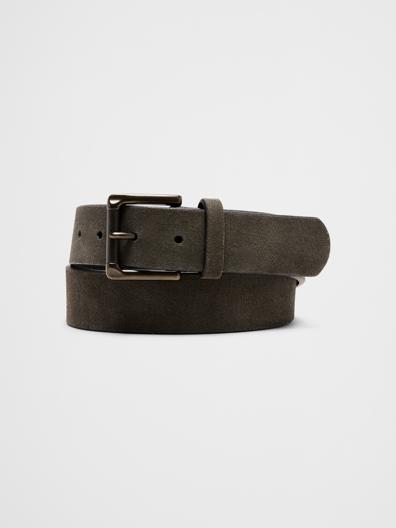 Suede Roller Buckle Belt - Dark Olive