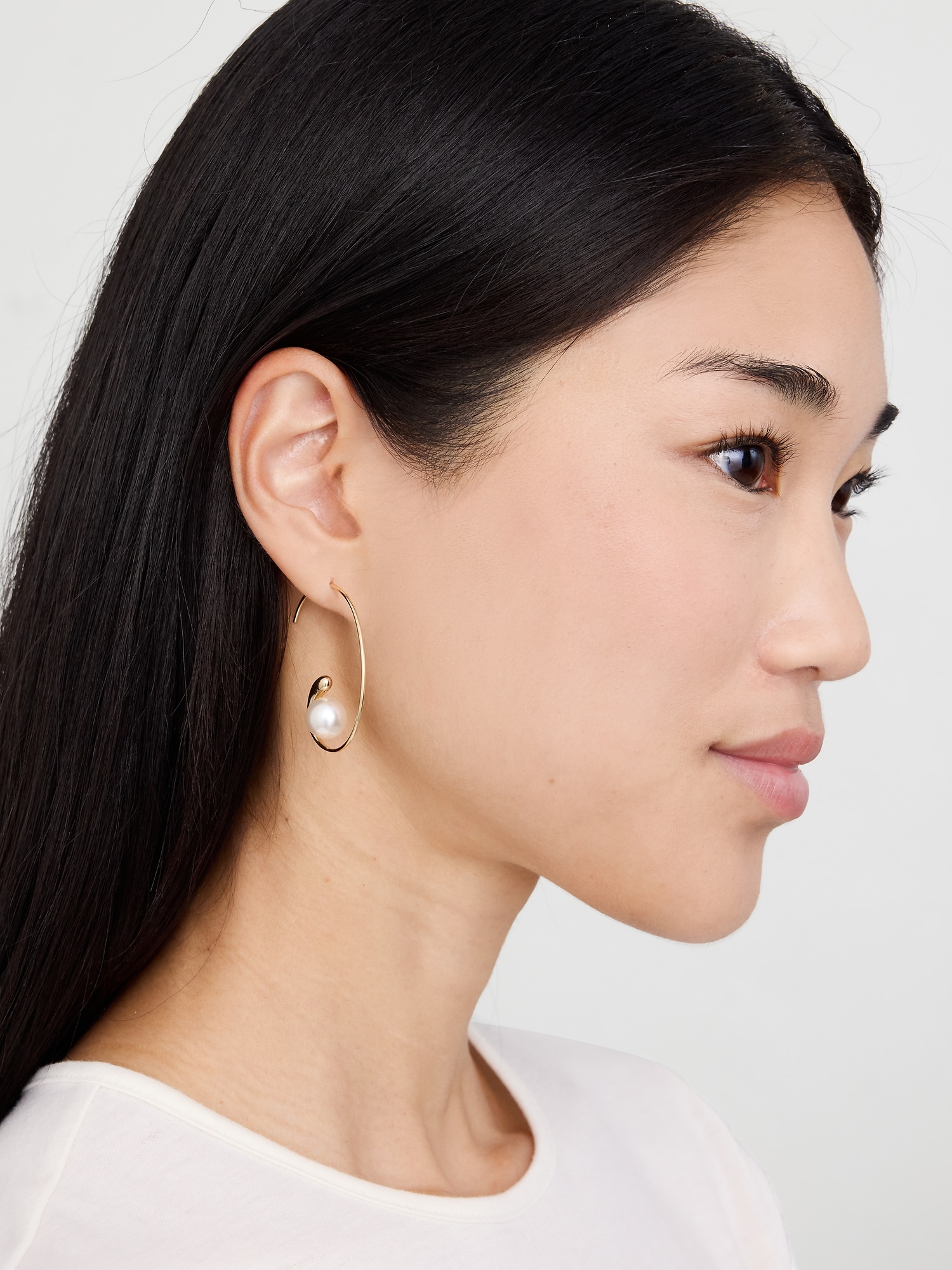 Image number 2 showing, Large Single Pearl Hoop Earrings