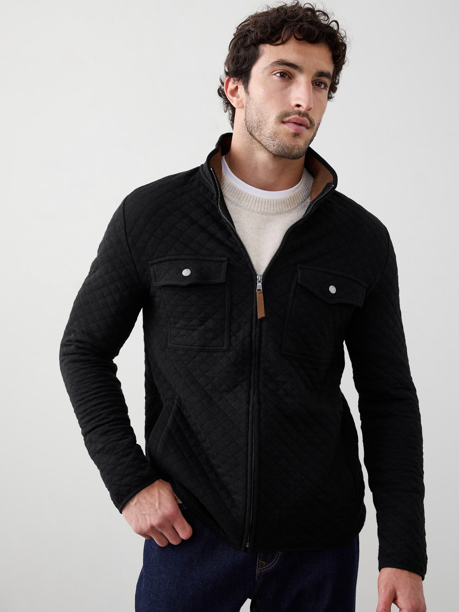 Quilted Knit Jacket - Black