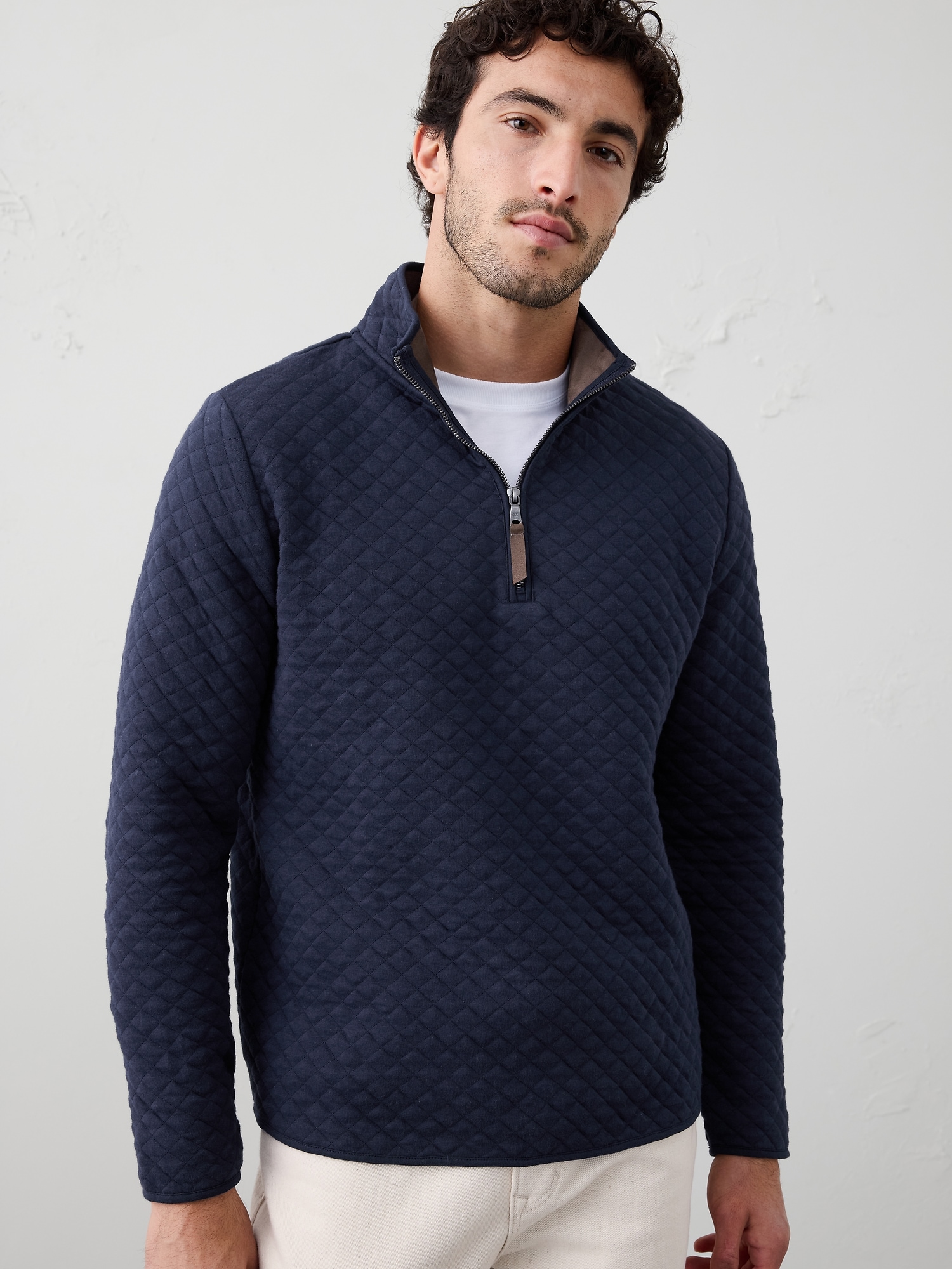Quilted Knit Half-Zip Pullover - Tapestry Navy