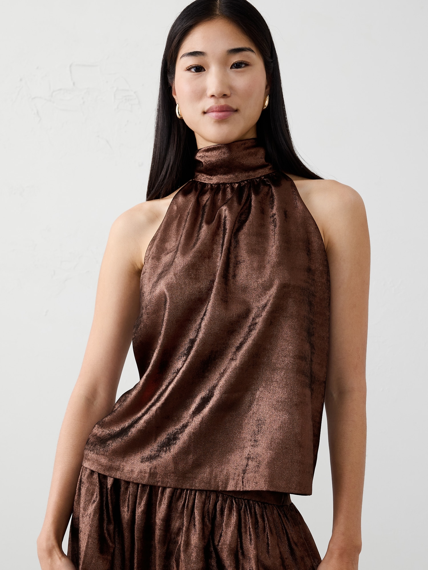 Image number 1 showing, Metallic Halter Mock-Neck Top