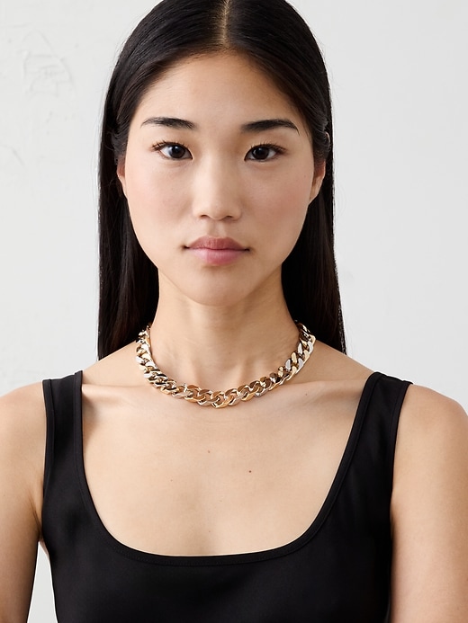 Mixed Metal Curb Chain Toggle Necklace