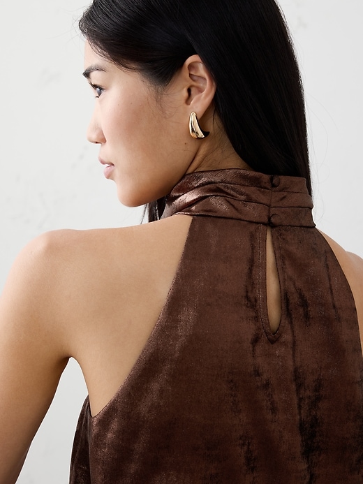 Metallic Halter Mock-Neck Top