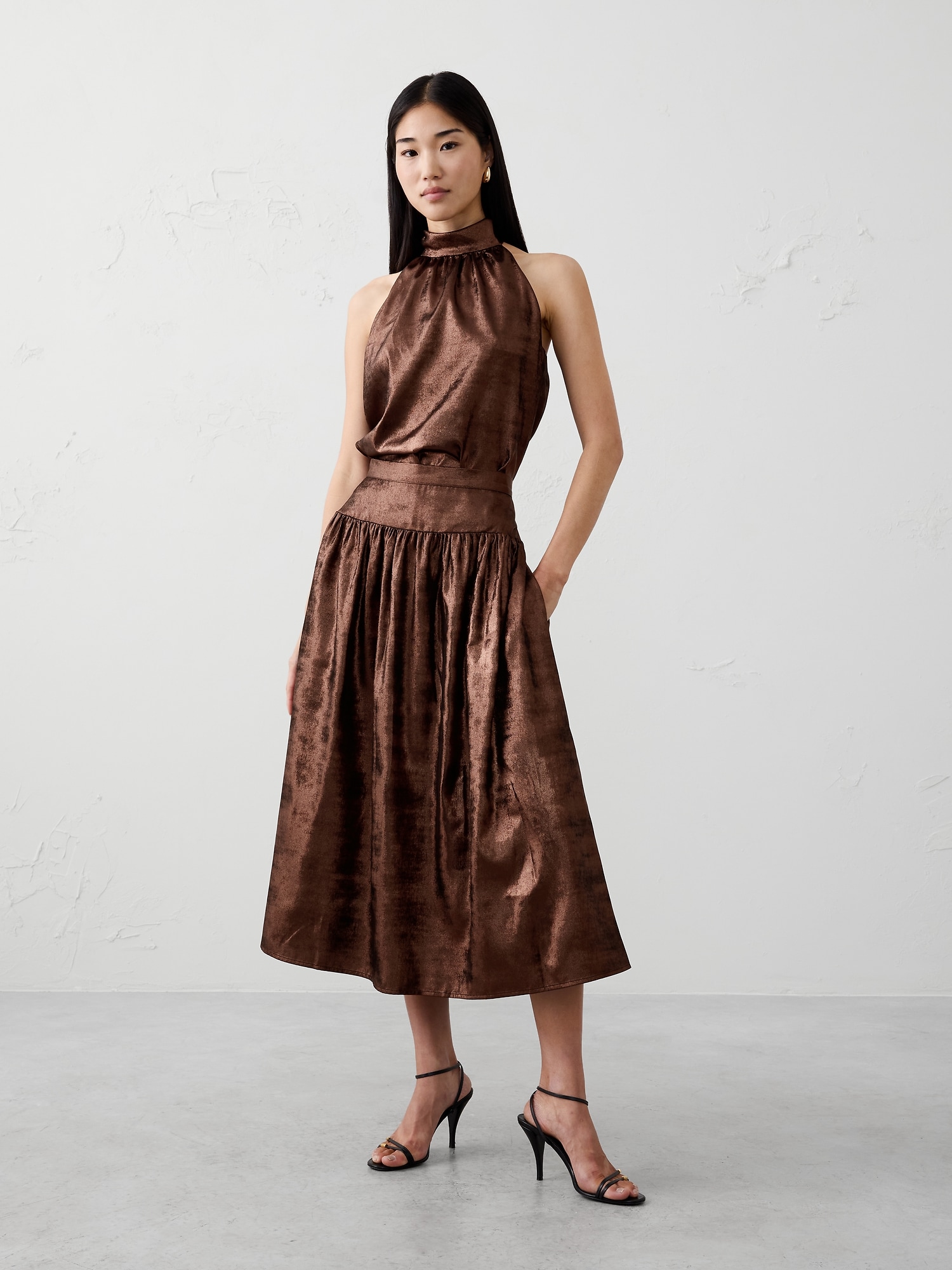 Metallic Midi Skirt - Bronze Amber