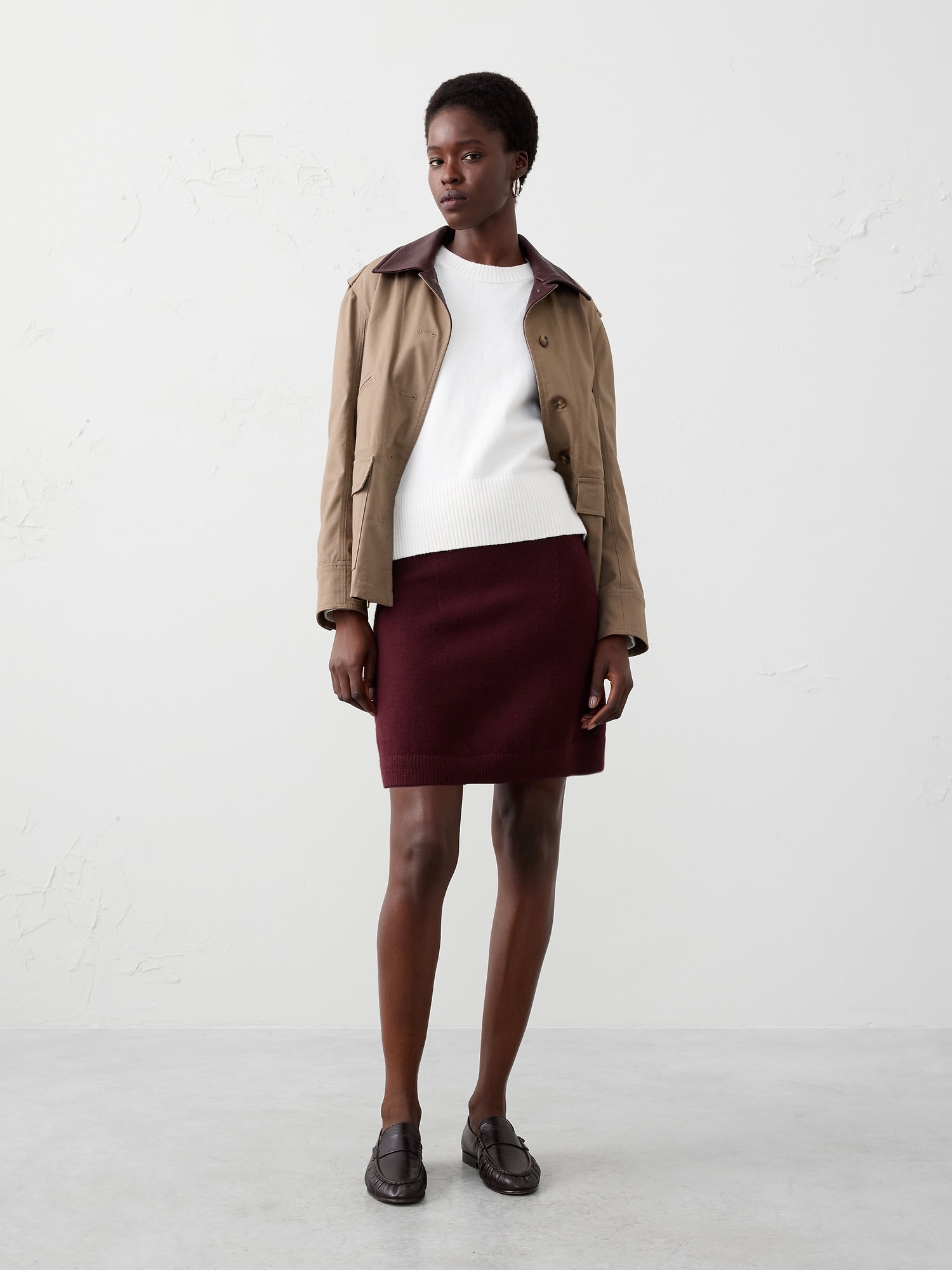 Ribbed Mini Sweater Skirt - Vino Rosso