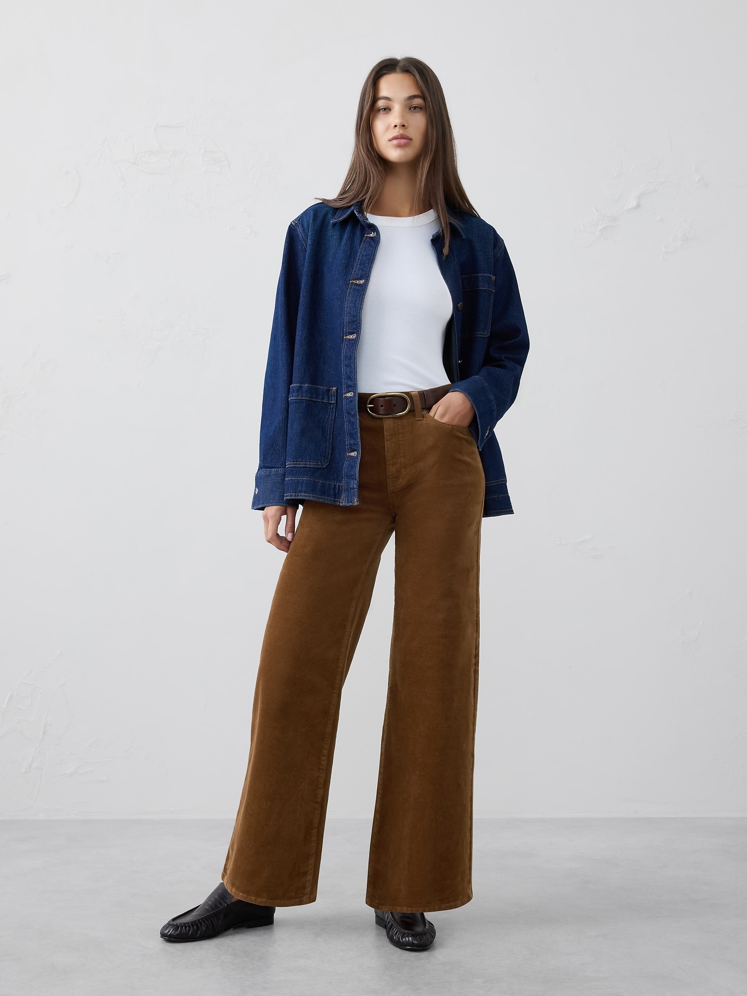 Image number 1 showing, Wide-Leg High-Rise Corduroy Jean