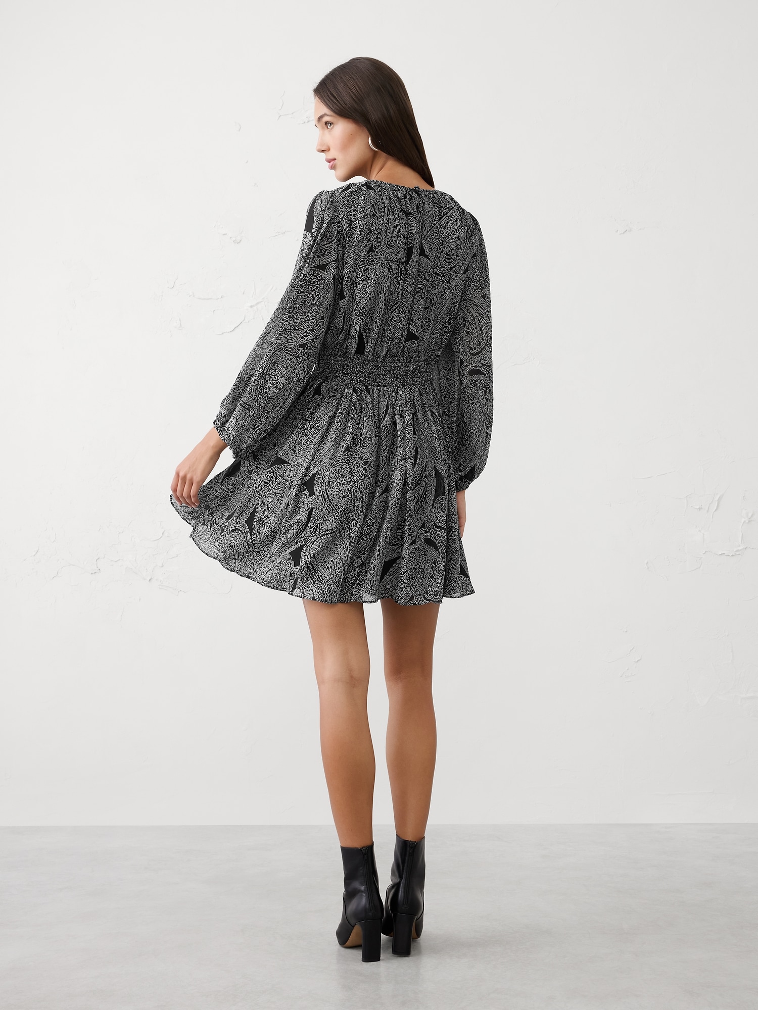 Image number 2 showing, Smocked Volume-Sleeve Mini Fit-and-Flare Dress