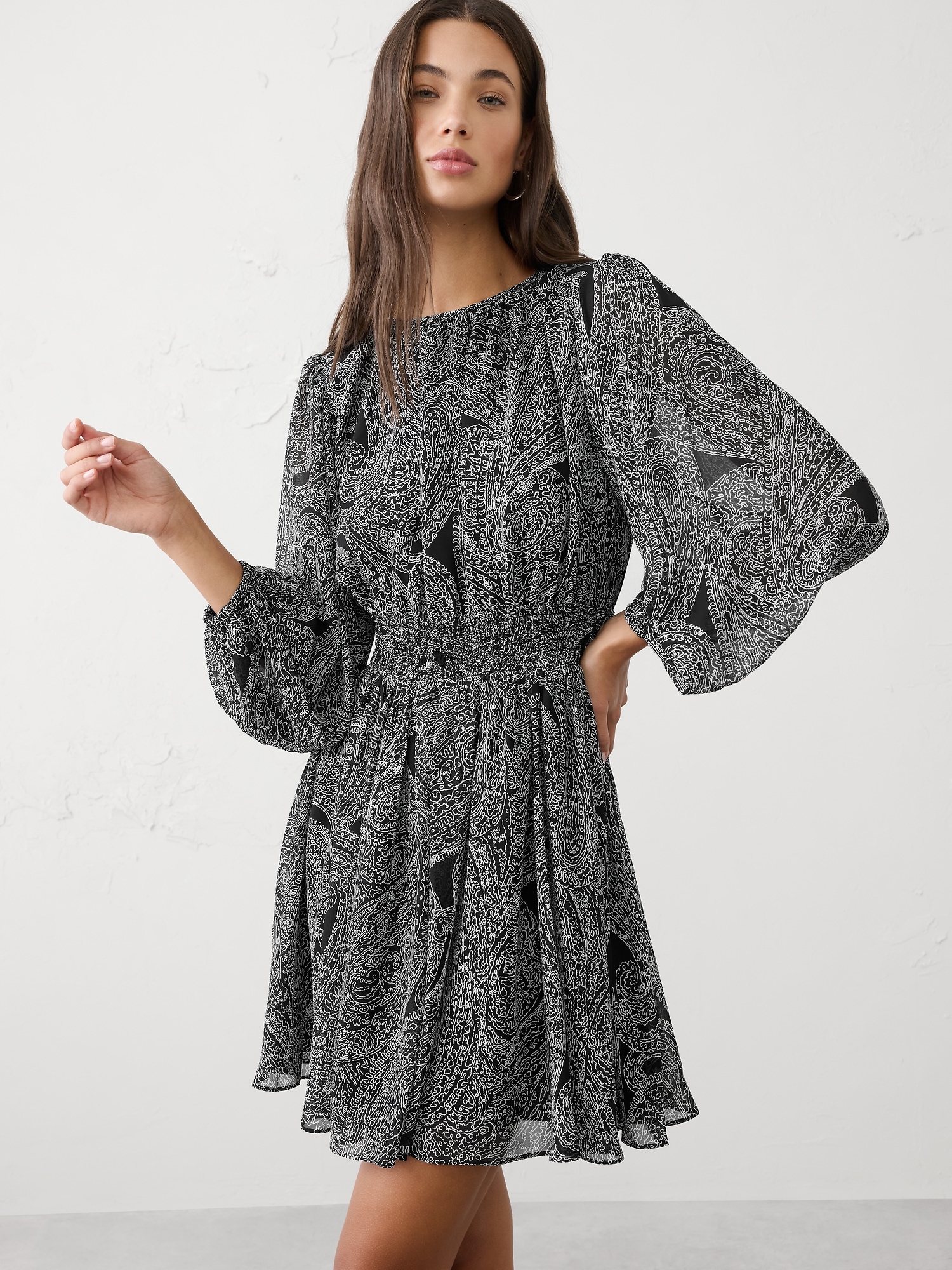 Image number 3 showing, Smocked Volume-Sleeve Mini Fit-and-Flare Dress