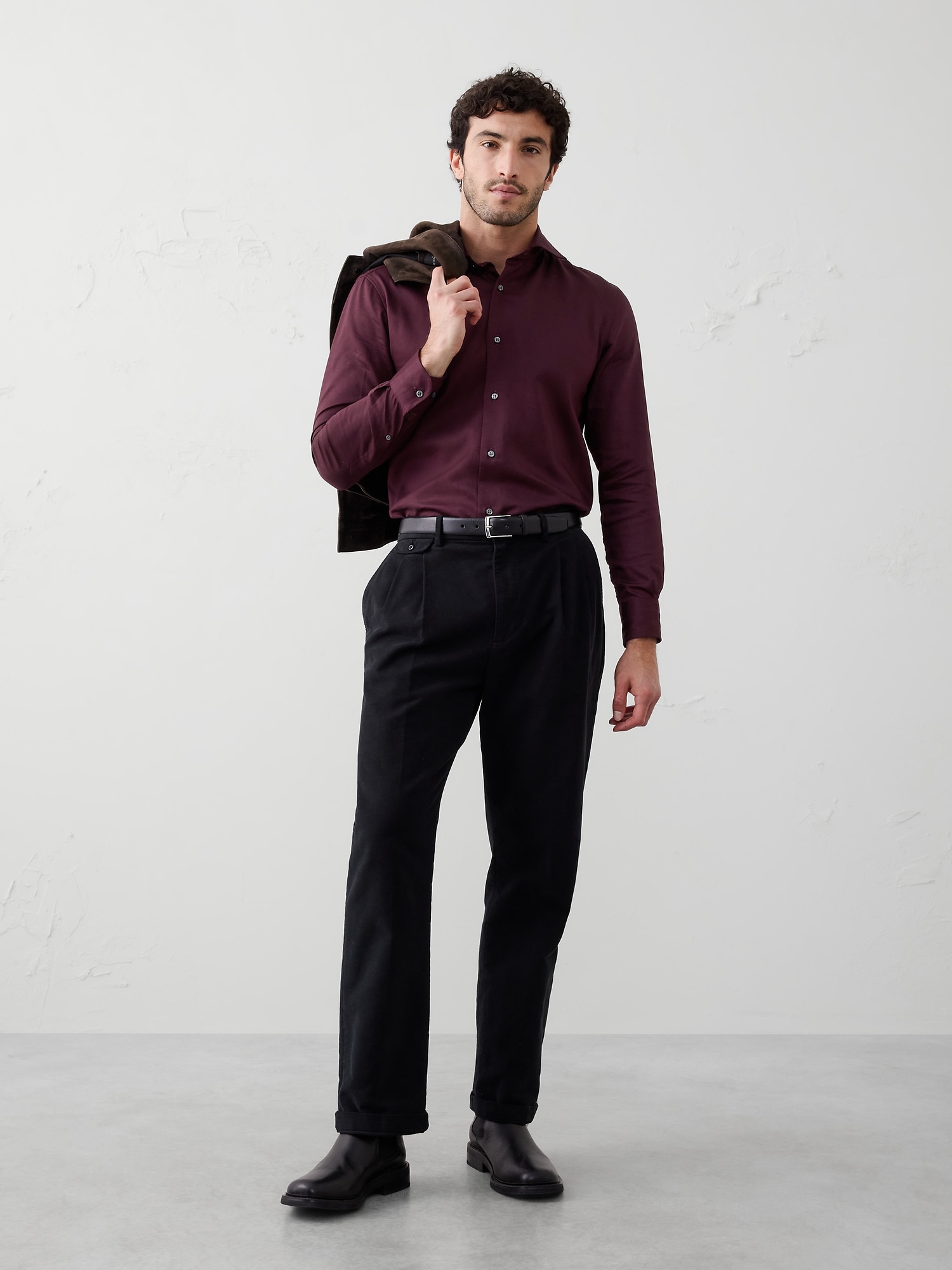 Slim-Fit Dobby Dress Shirt - Burgundy Texture