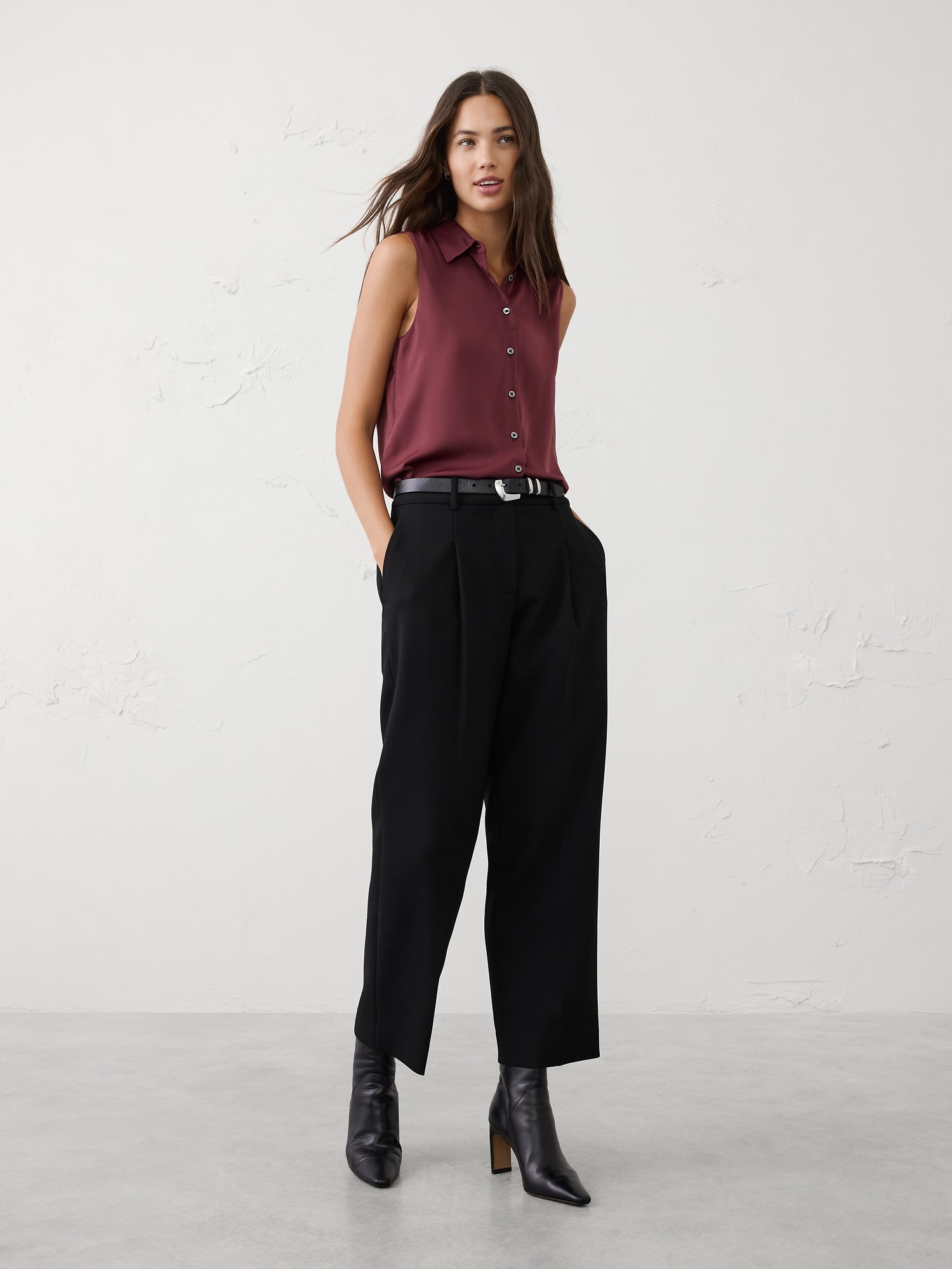 Silky Collared Top - Cherry Jam