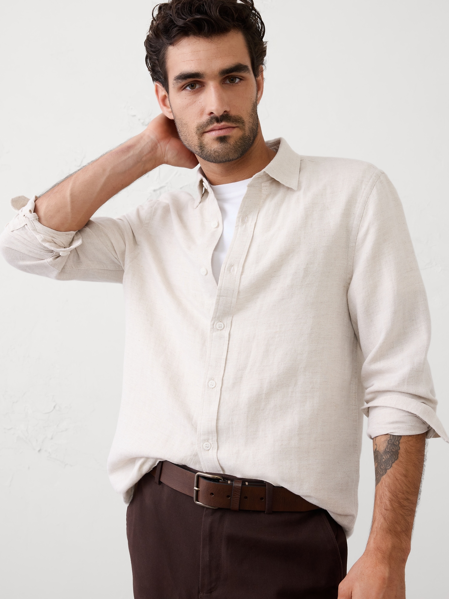 Slim-Fit Linen-Blend Shirt - Flax Beige