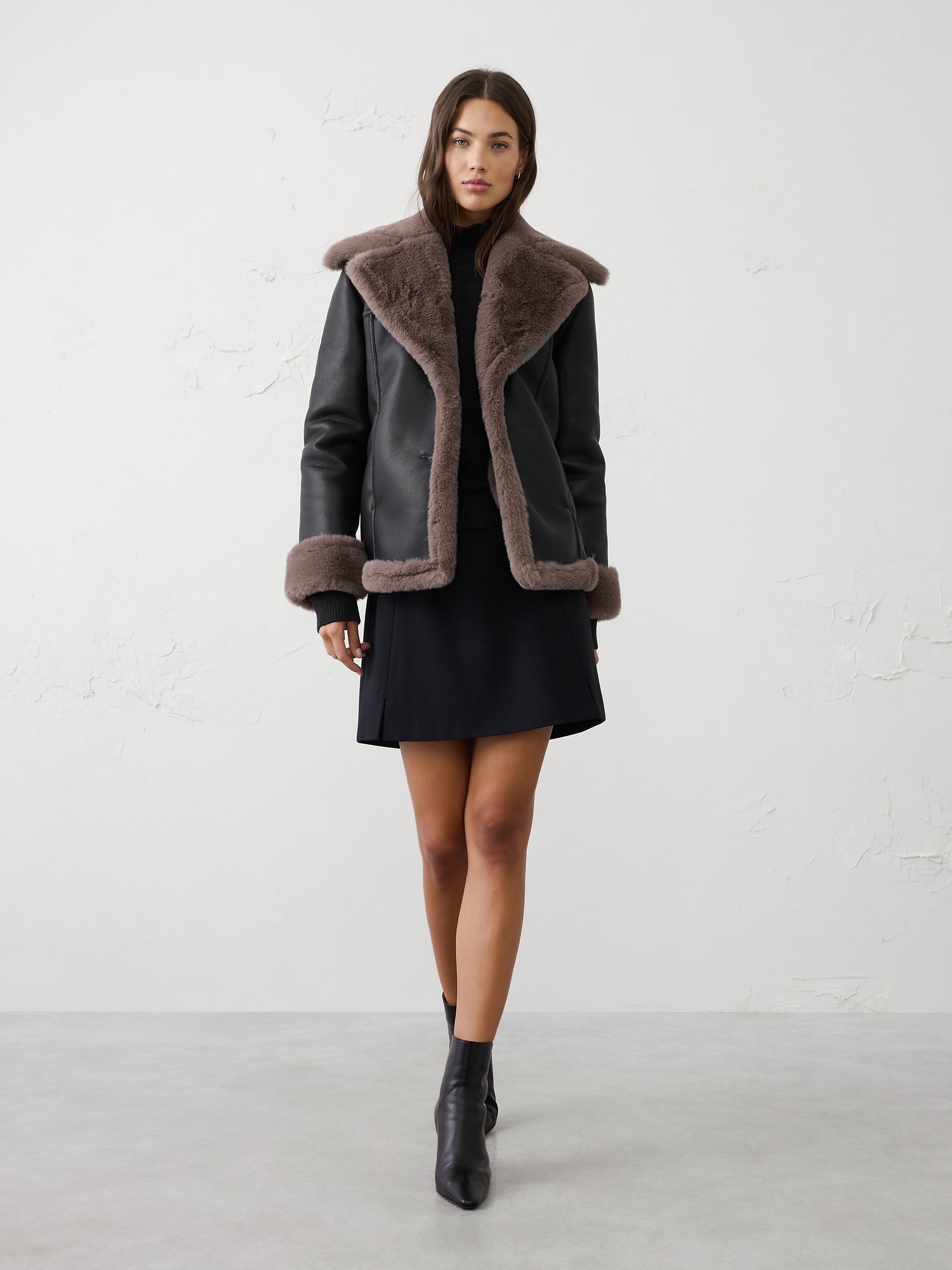 Vegan Leather and Faux Fur Jacket - Black