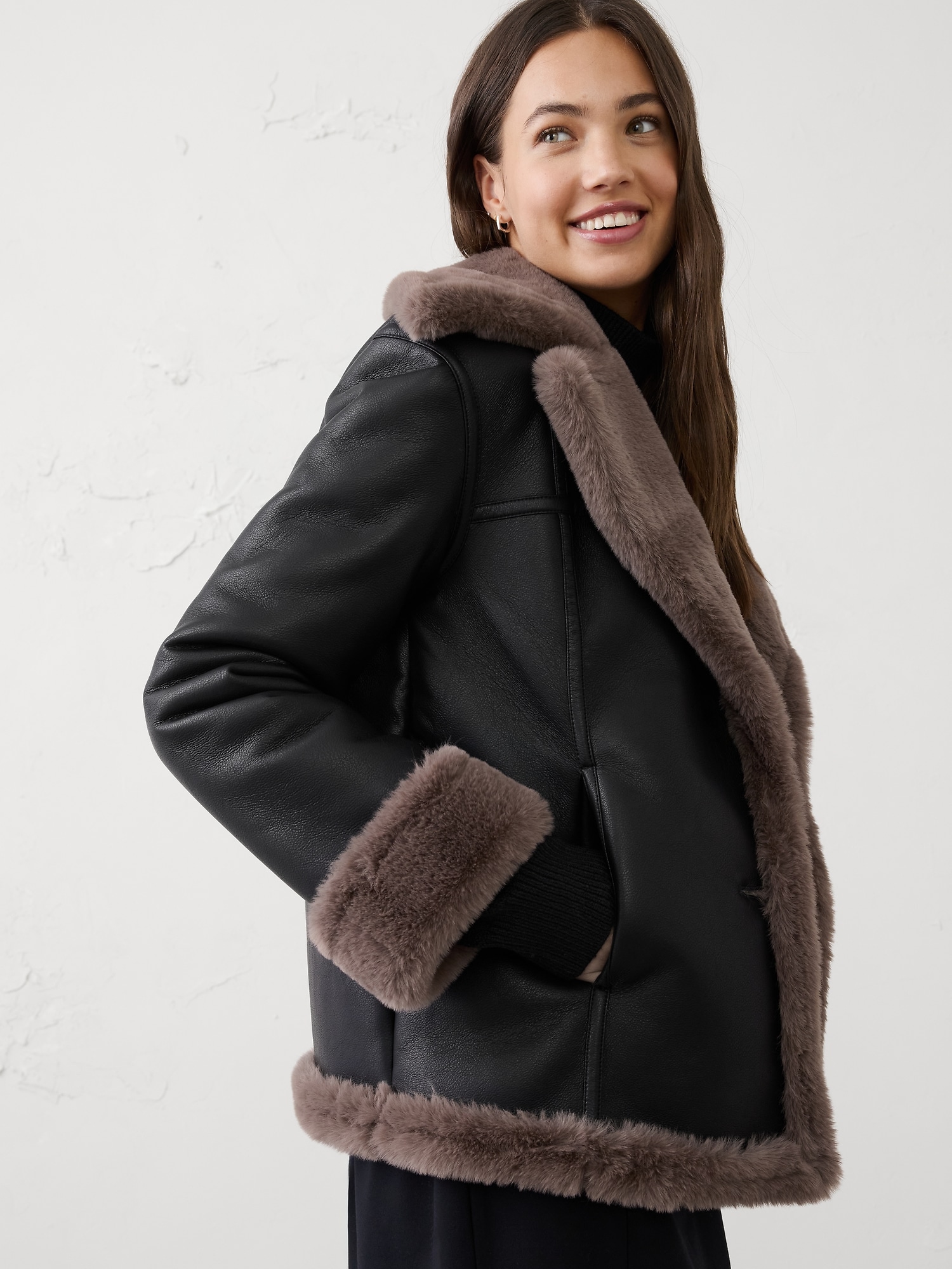 Image number 3 showing, Vegan Leather and Faux Fur Jacket