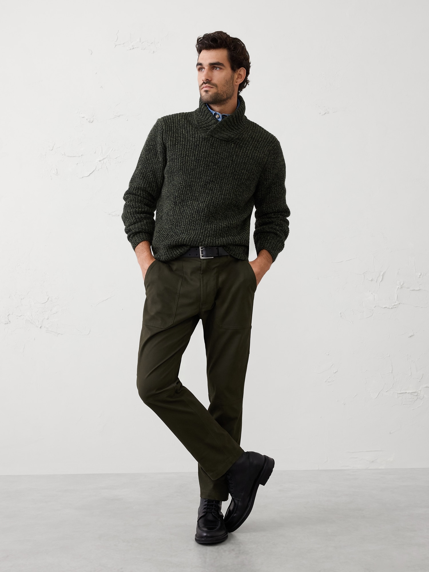 Marled Wrap-Neck Sweater - Olive