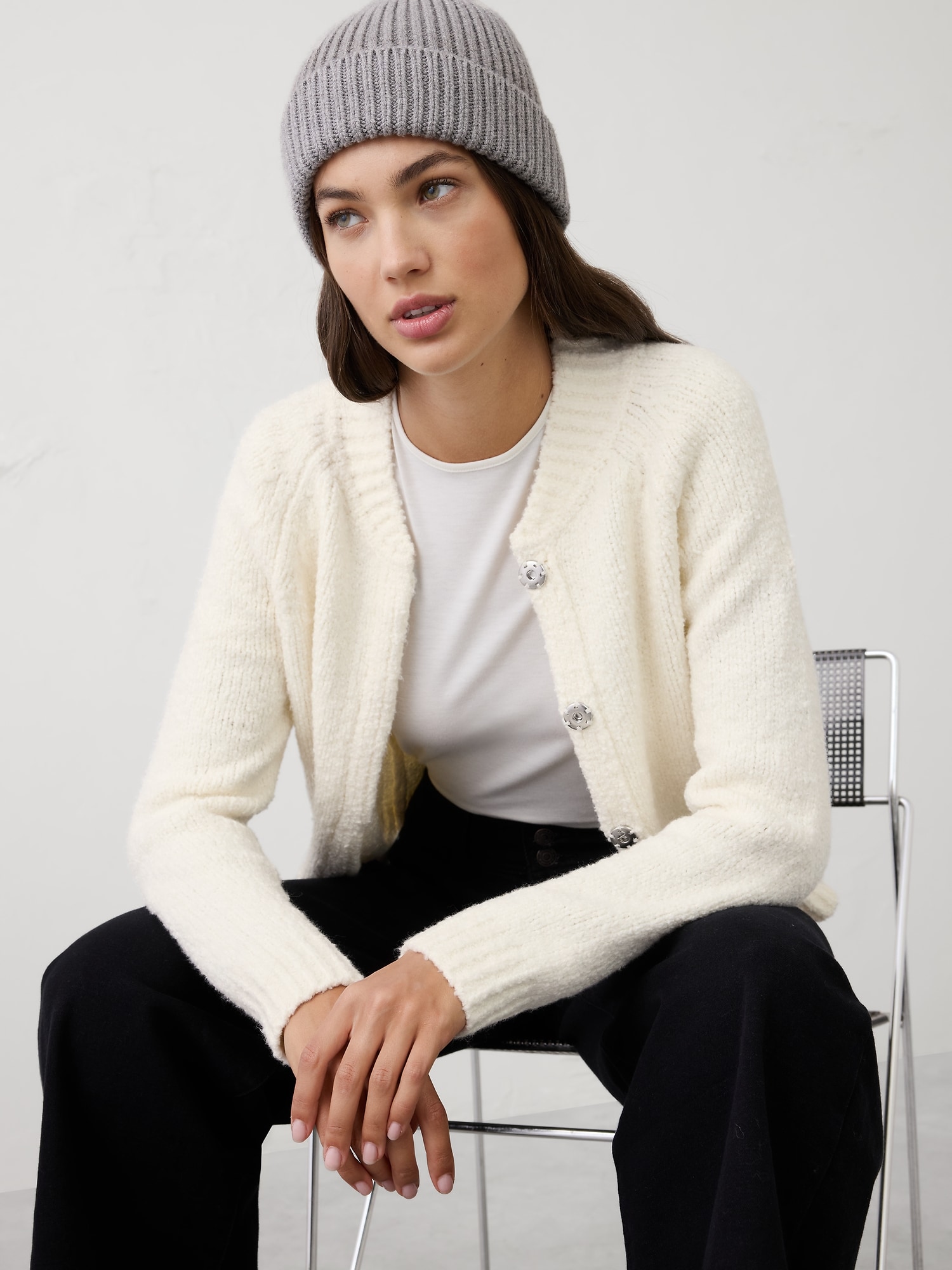 Boucle Bomber Sweater Jacket - Snow Day
