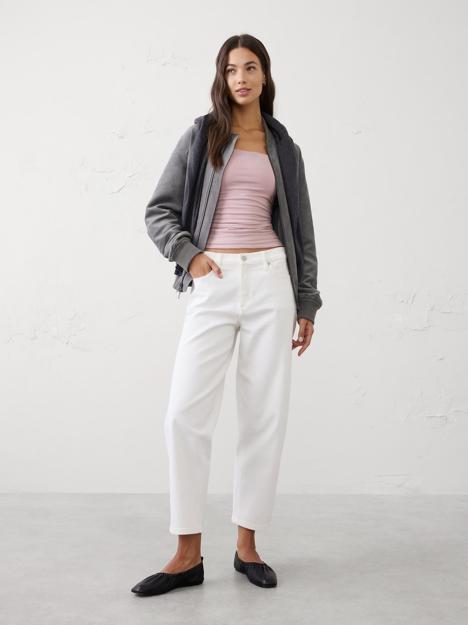 Soft Stretch Side-Shirred Top - Silver Rose