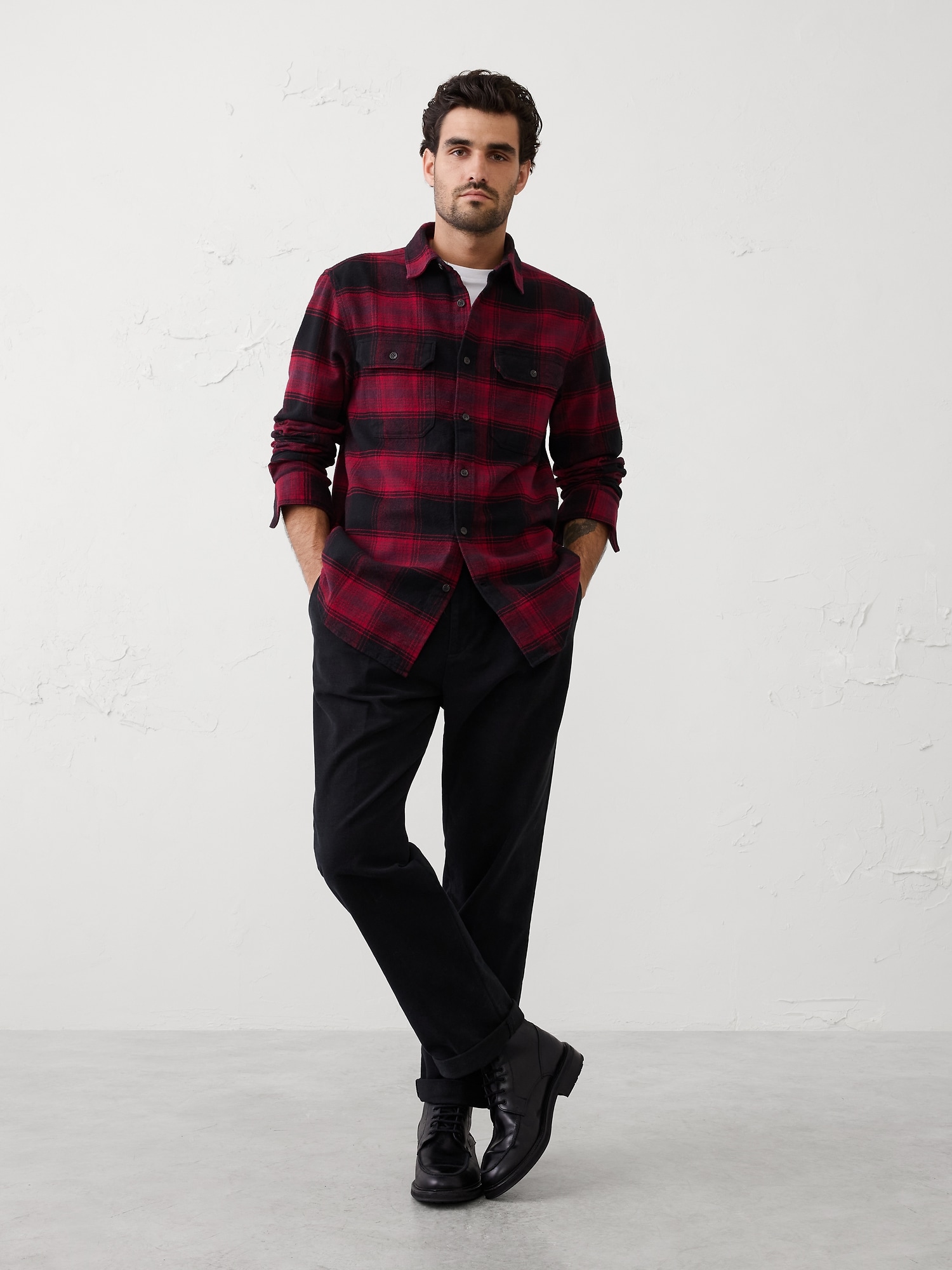 Standard-Fit Heavyweight Flannel Shirt - Red Plaid