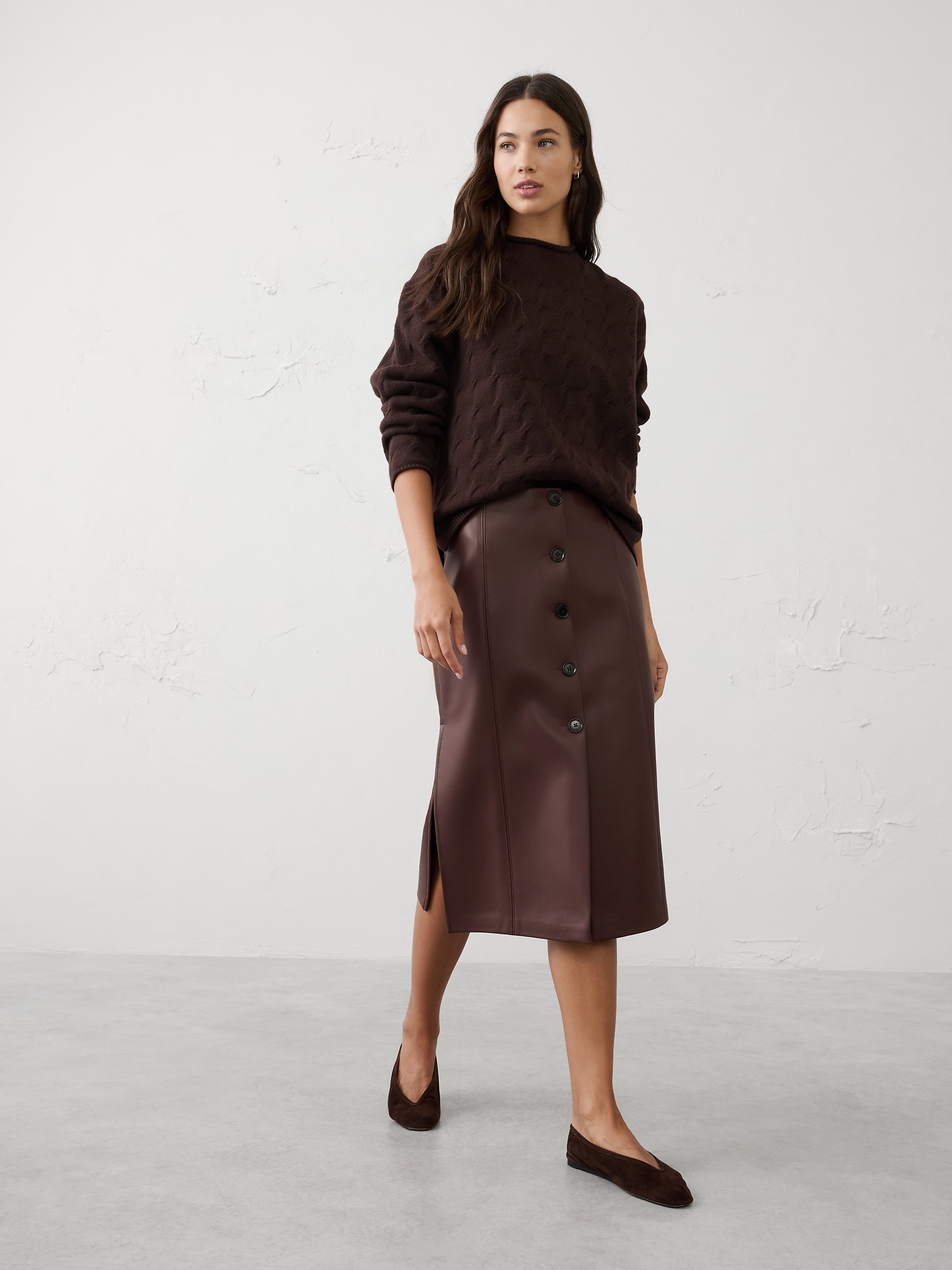 Vegan Leather Midi Skirt