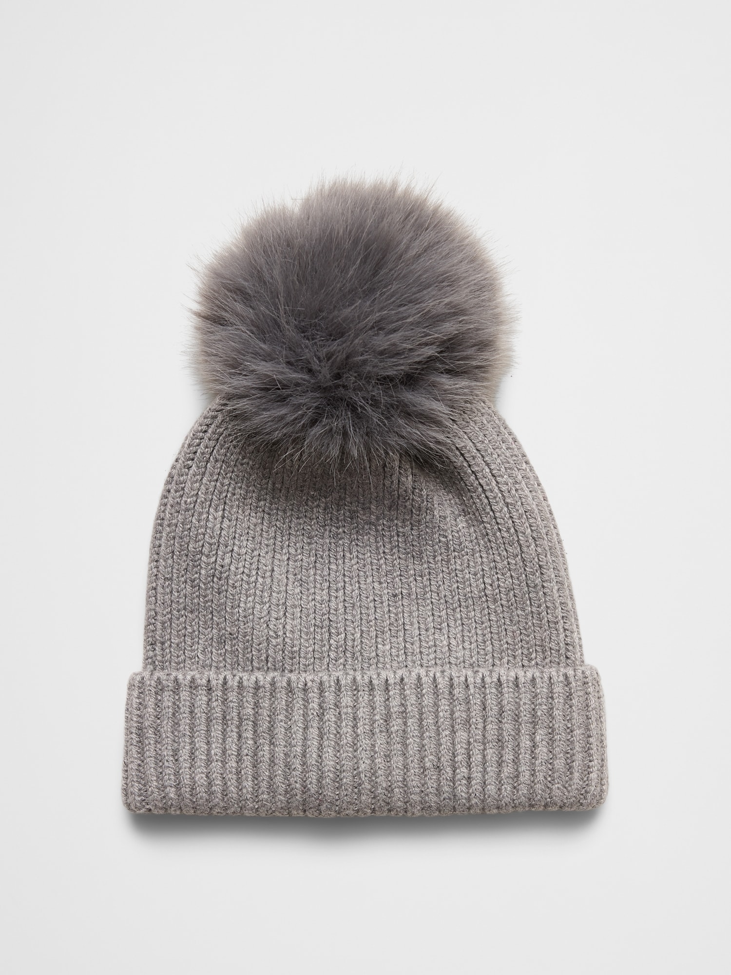 Ribbed Pom Beanie - Medium Grey Heather