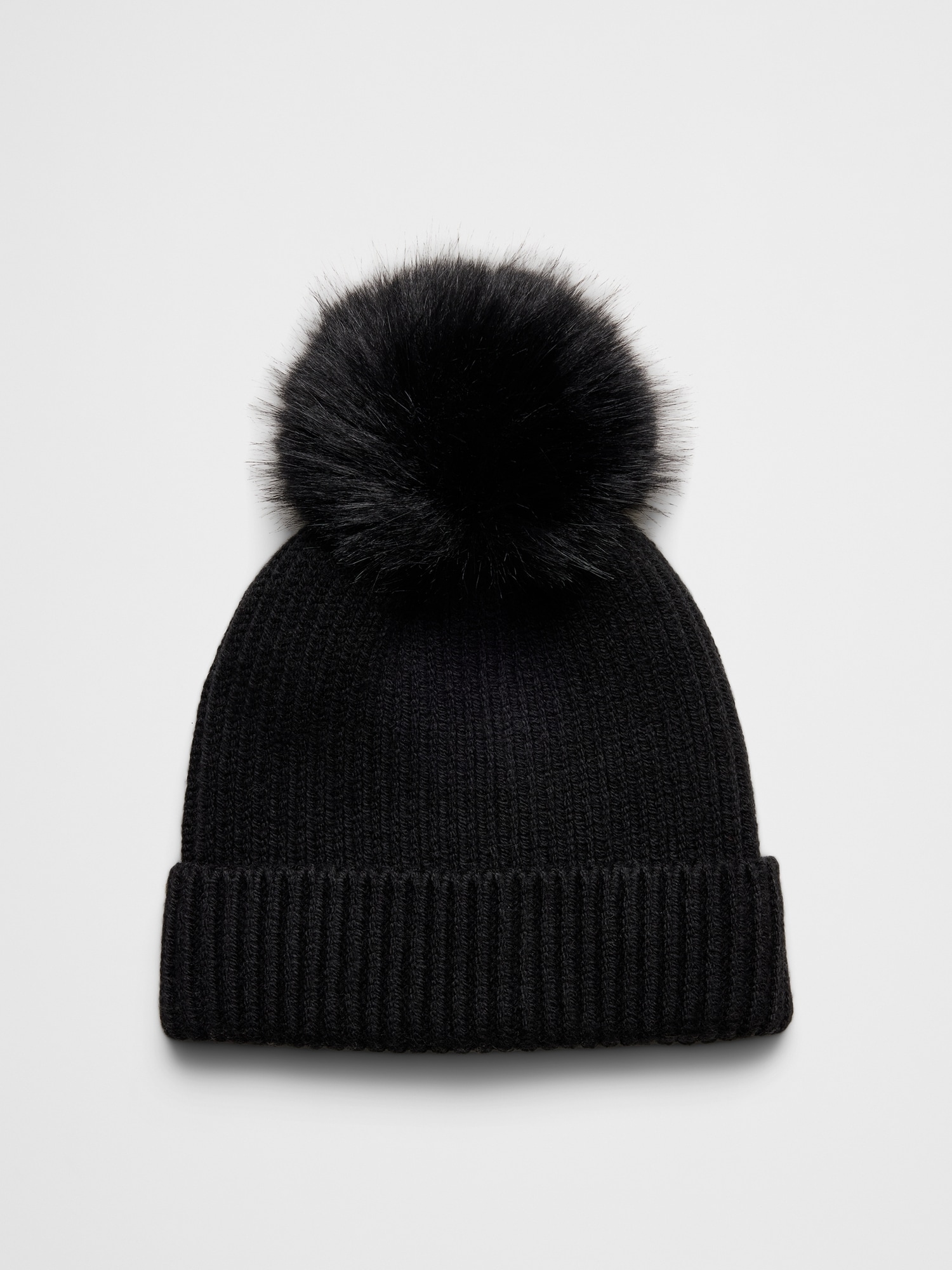 Ribbed Pom Beanie - Black