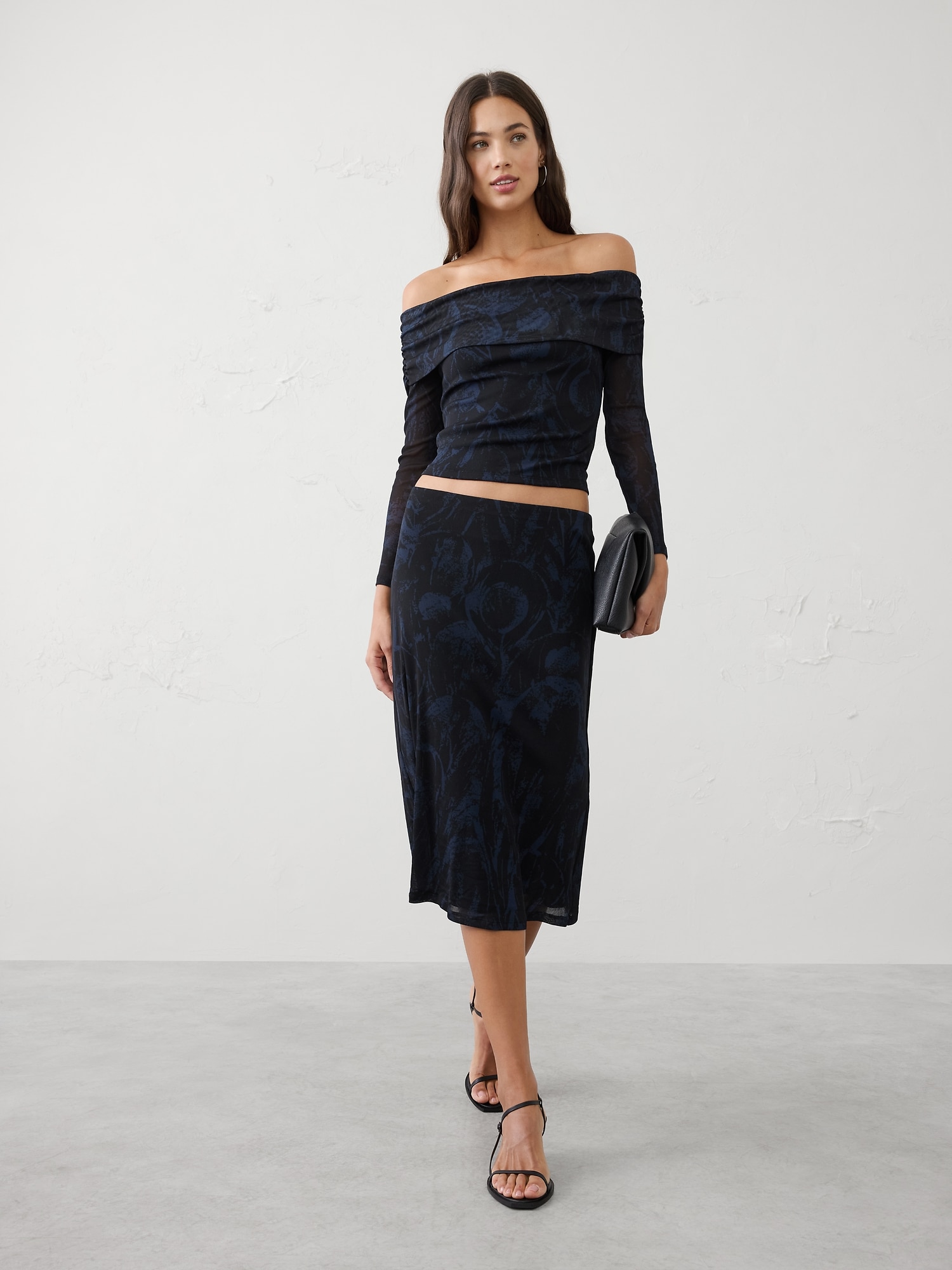 Mesh Midi Skirt - Blue Feather