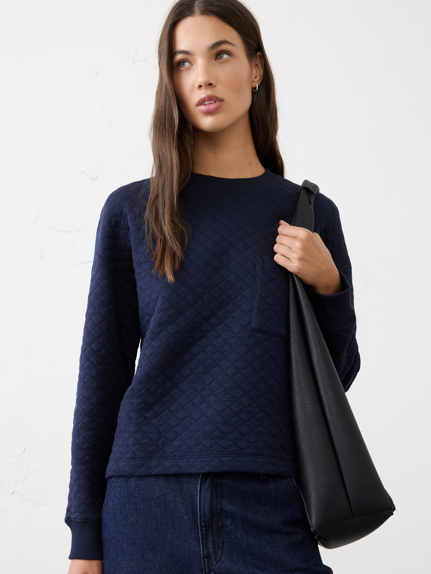 Quilted Sweatshirt - Preppy Navy