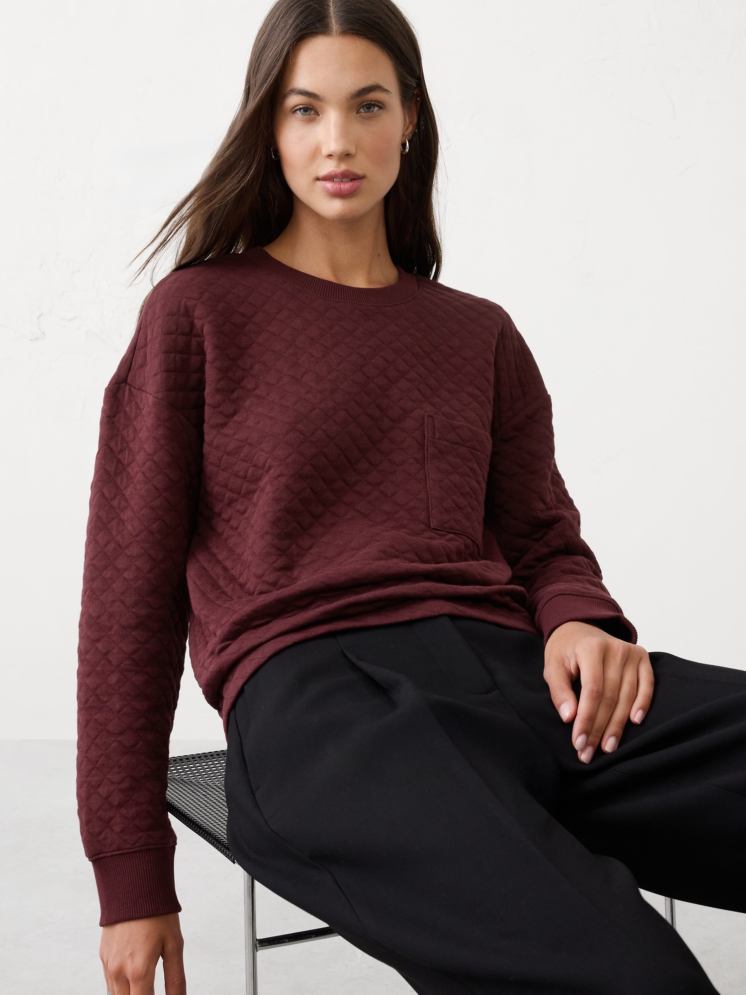 Quilted Sweatshirt - Vino Rosso