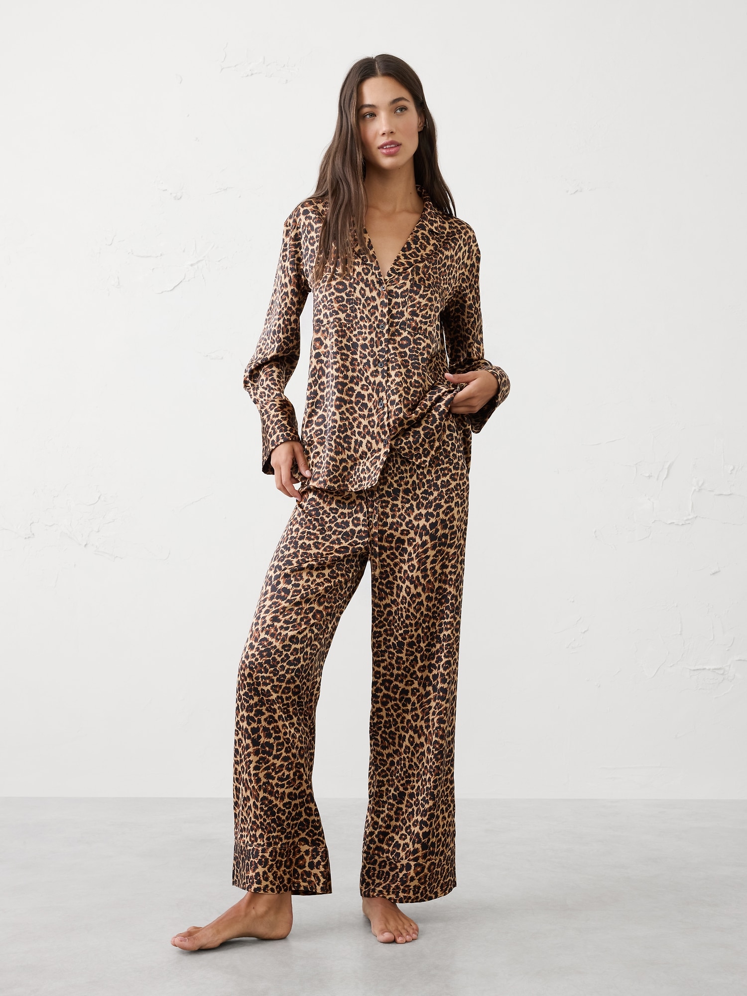 Silky Pajama Set - Brown Leopard