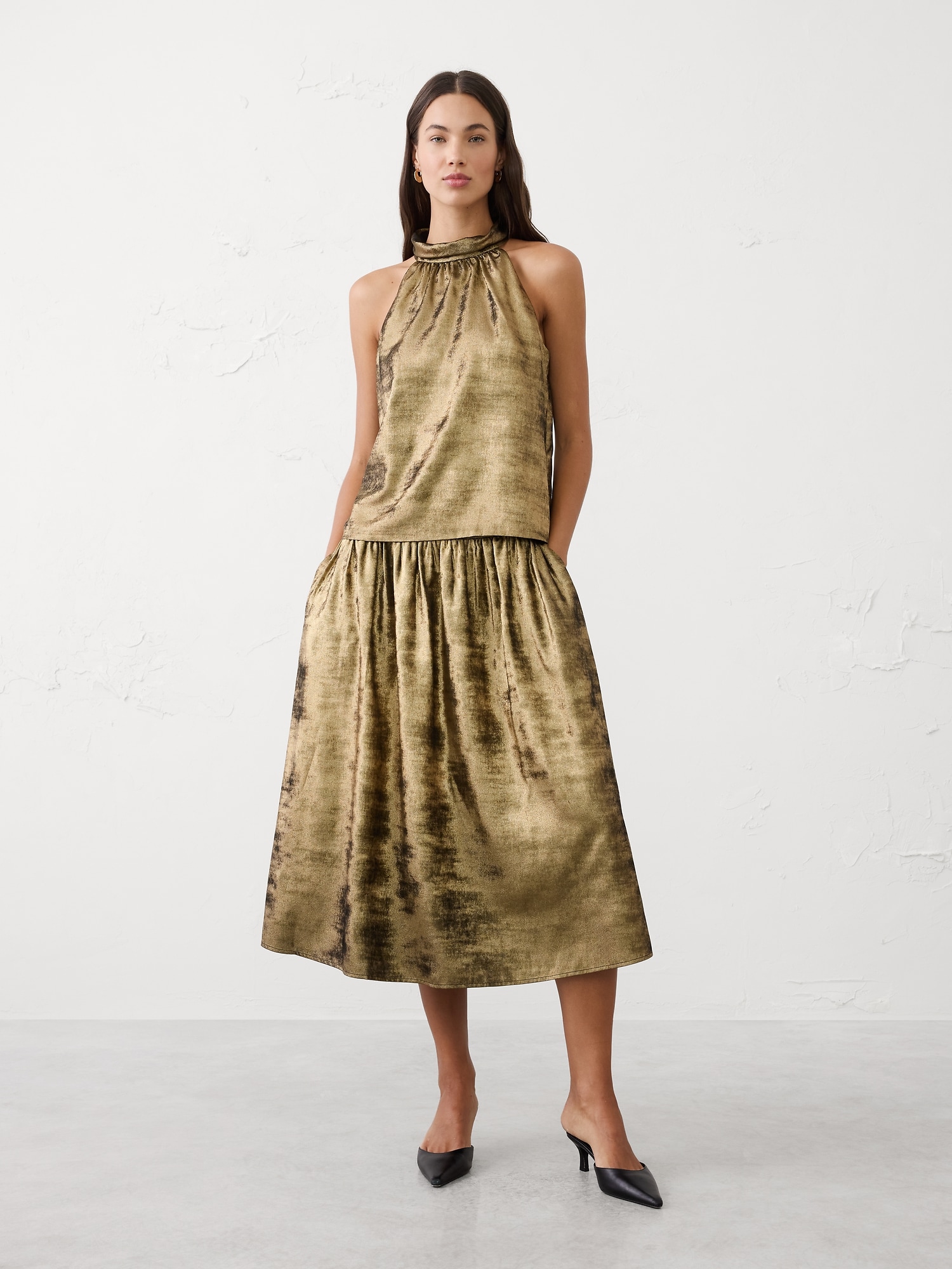 Metallic Halter Mock-Neck Top