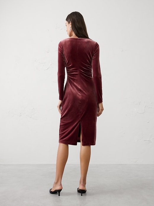 Velvet Shirred-Waist Knee-Length Dress