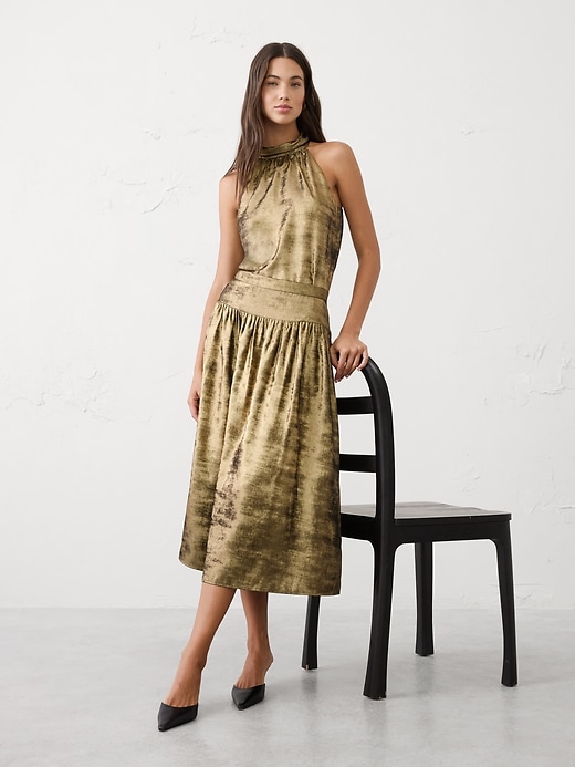 Dropped-Waist Midi Skirt