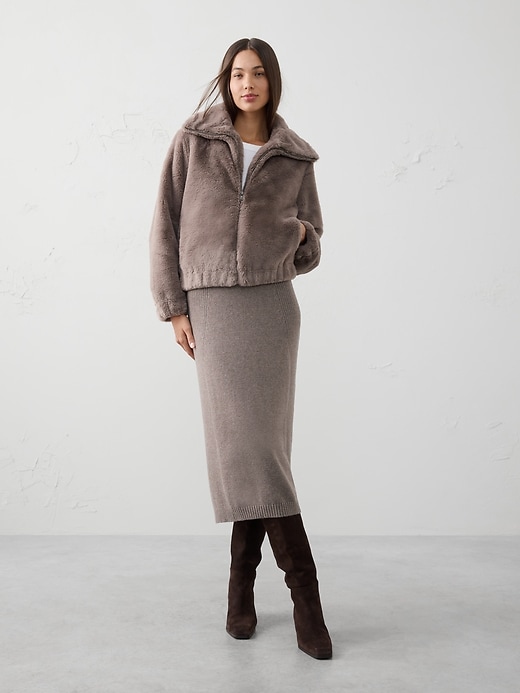 Twill Pencil Midi Skirt